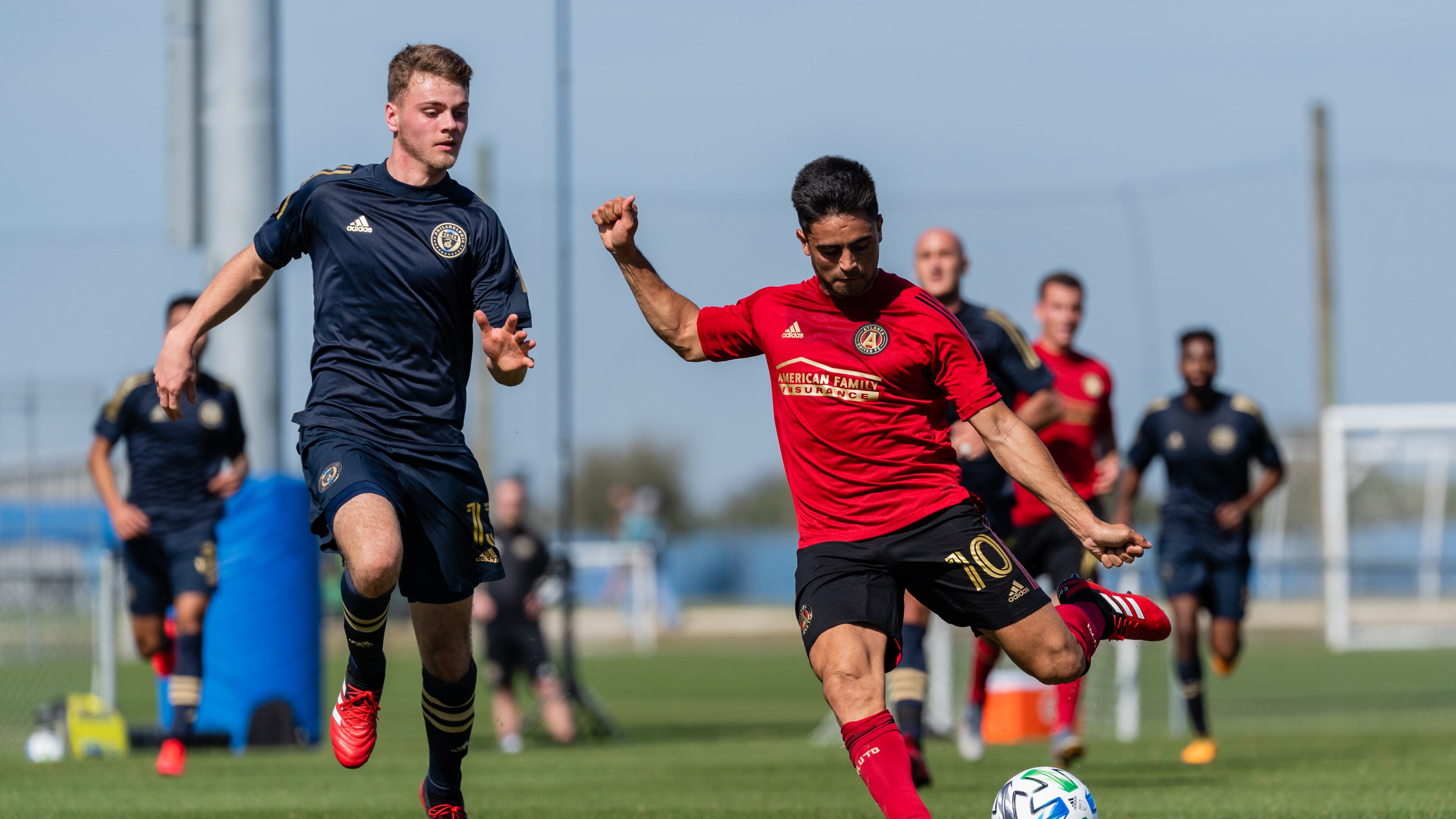 Gonzalo Pity Martinez scores a goal during the preseason match against the Philadelphia Union during preseason at IMG Academy in Bradenton, FL, on Friday January 24, 2020. (Photo by Jacob Gonzalez/Atlanta United)