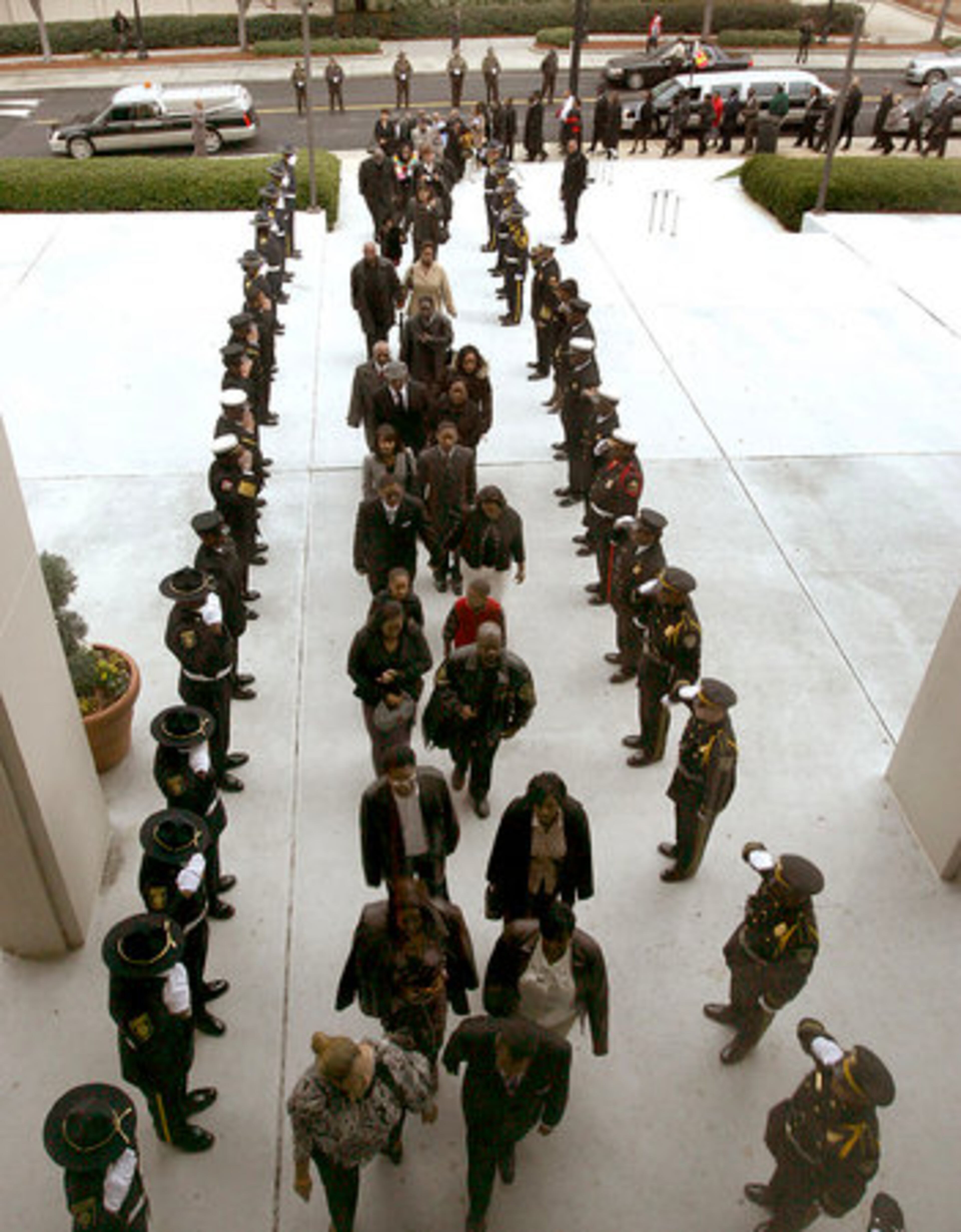 Family members of Civil Rights leader Rev. James Orange enter the Morehouse College inside the Martin Luther King Jr. Chapel on Saturday.