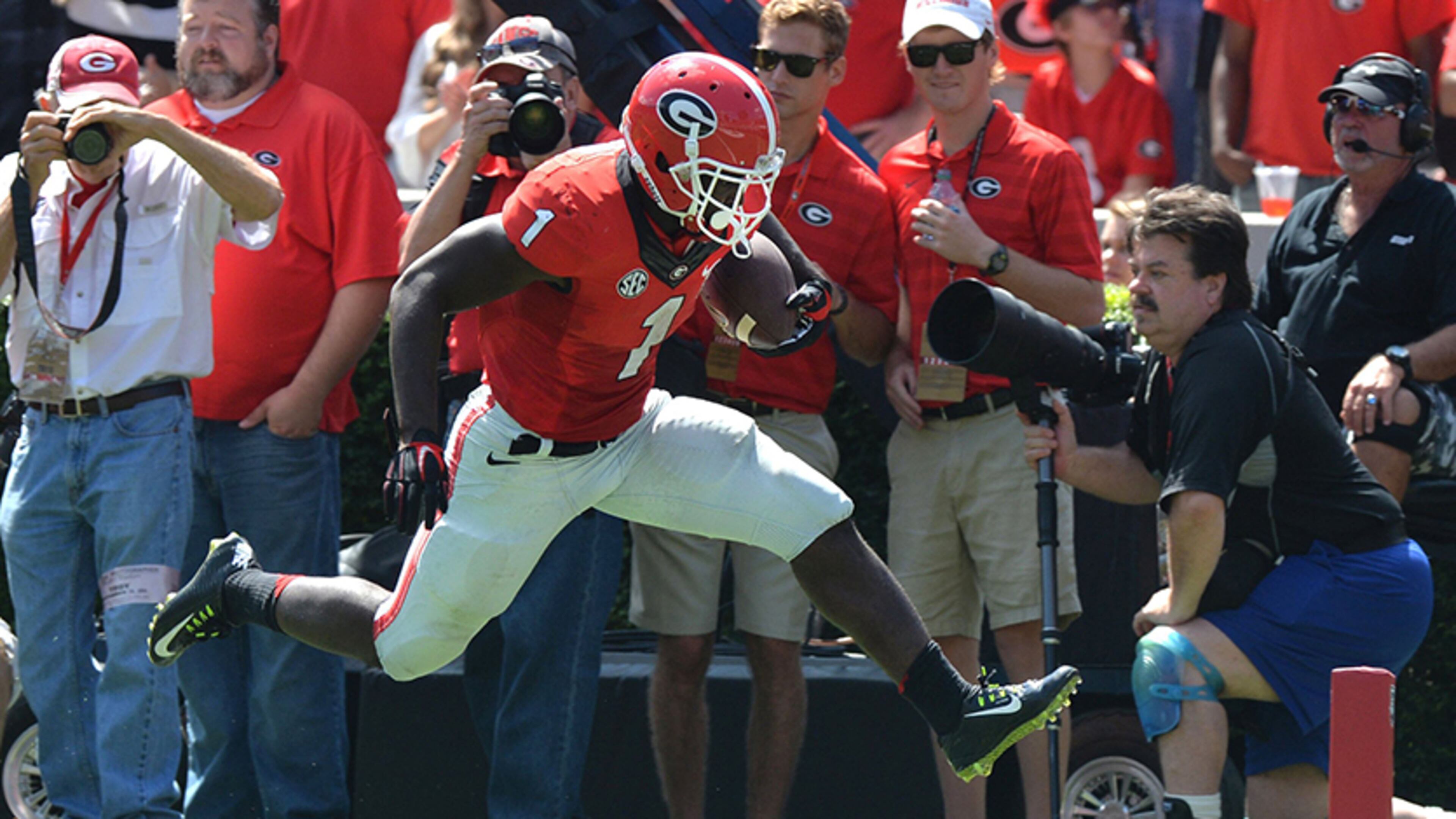 Georgia freshman Sony Michel has scored four touchdowns and averaged 9.7 yards per carry in four games at running back.