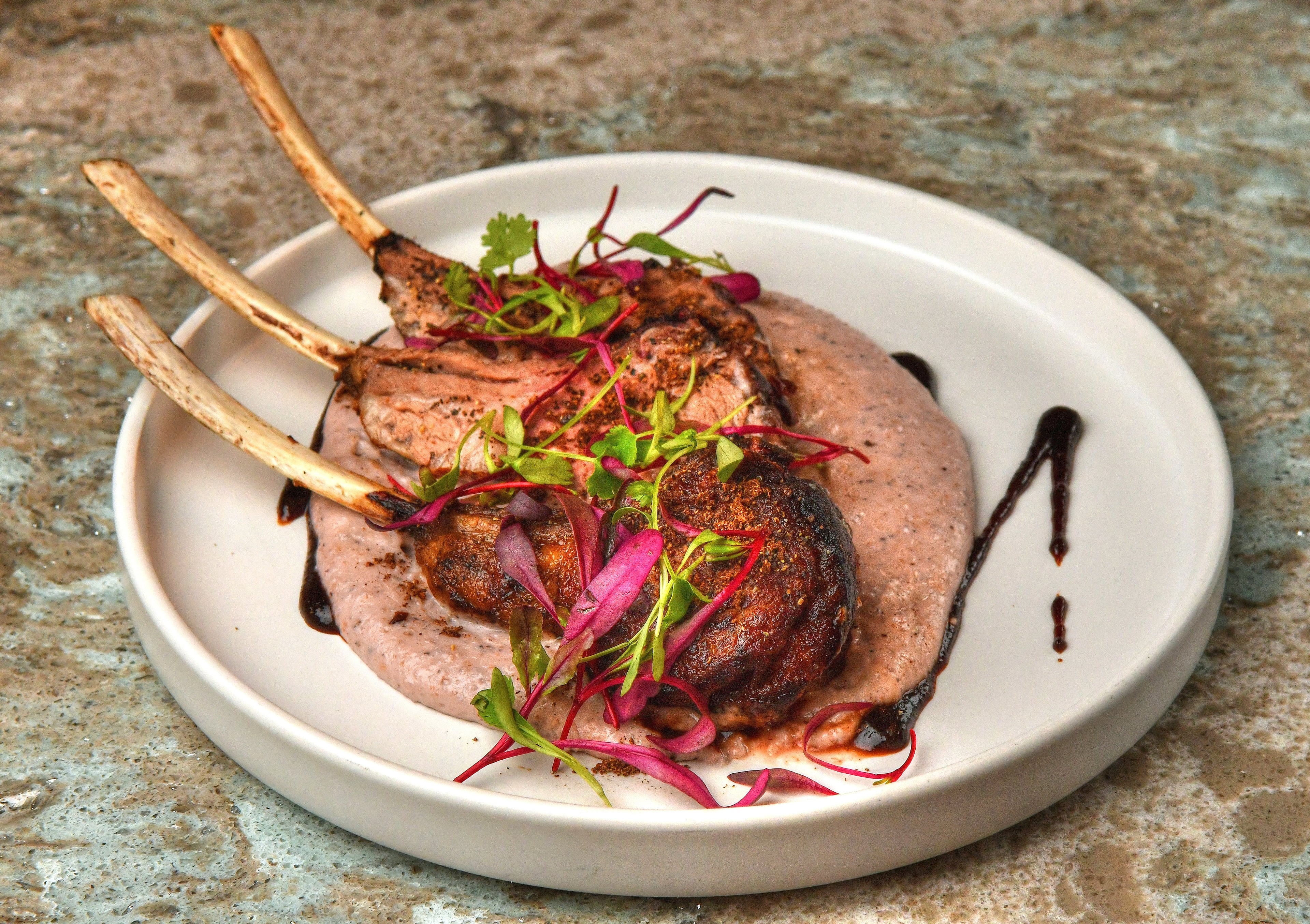 Herb Crusted Lamb with Polenta, from the Buckhead restaurant Apt. 4B. Styling by Rachel Levy / Chris Hunt for the AJC