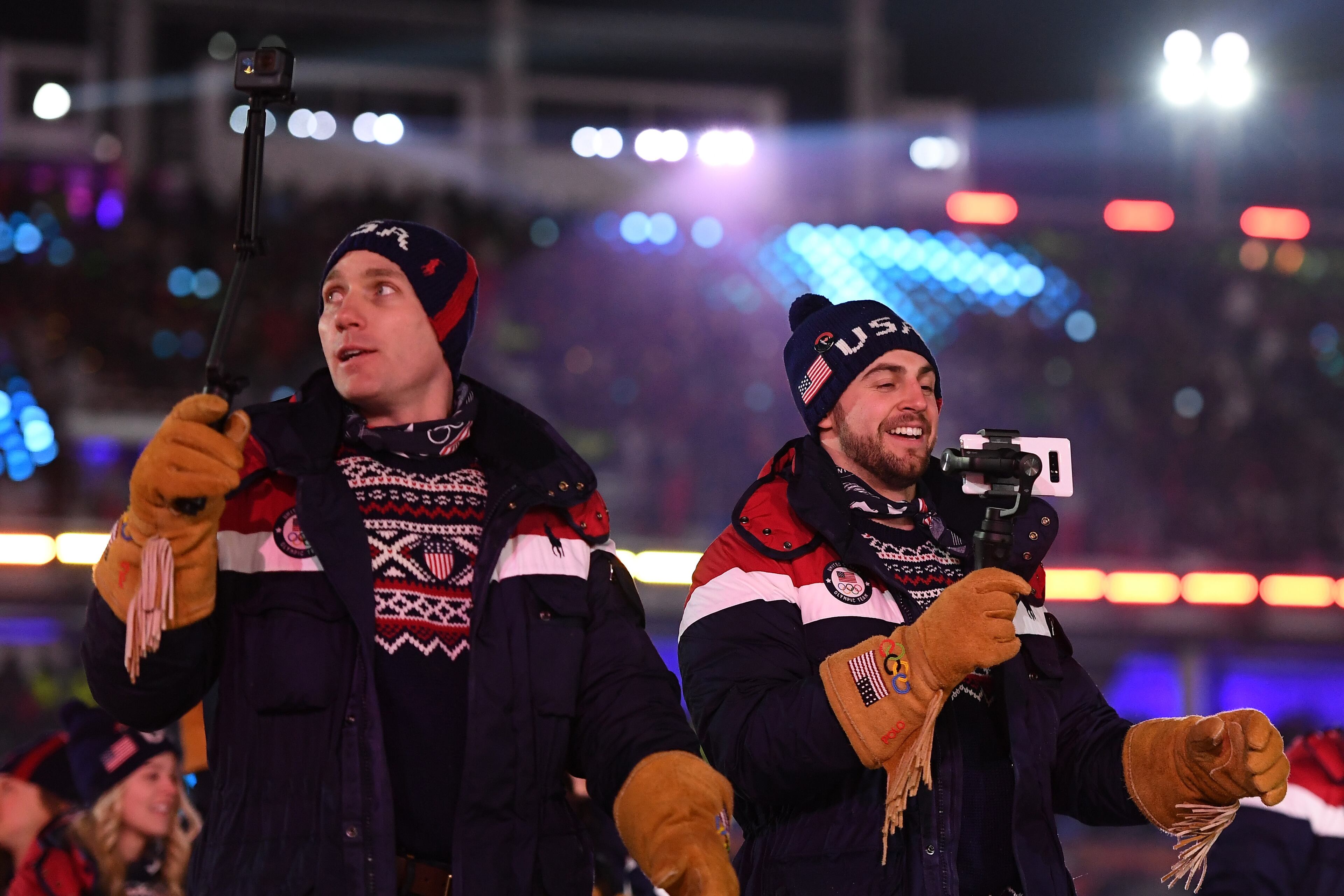 PYEONGCHANG-GUN, SOUTH KOREA - FEBRUARY 09: Members of Team USA walk during the Opening Ceremony of the PyeongChang 2018 Winter Olympic Games at PyeongChang Olympic Stadium on February 9, 2018 in Pyeongchang-gun, South Korea. (Photo by Quinn Rooney/Getty Images)