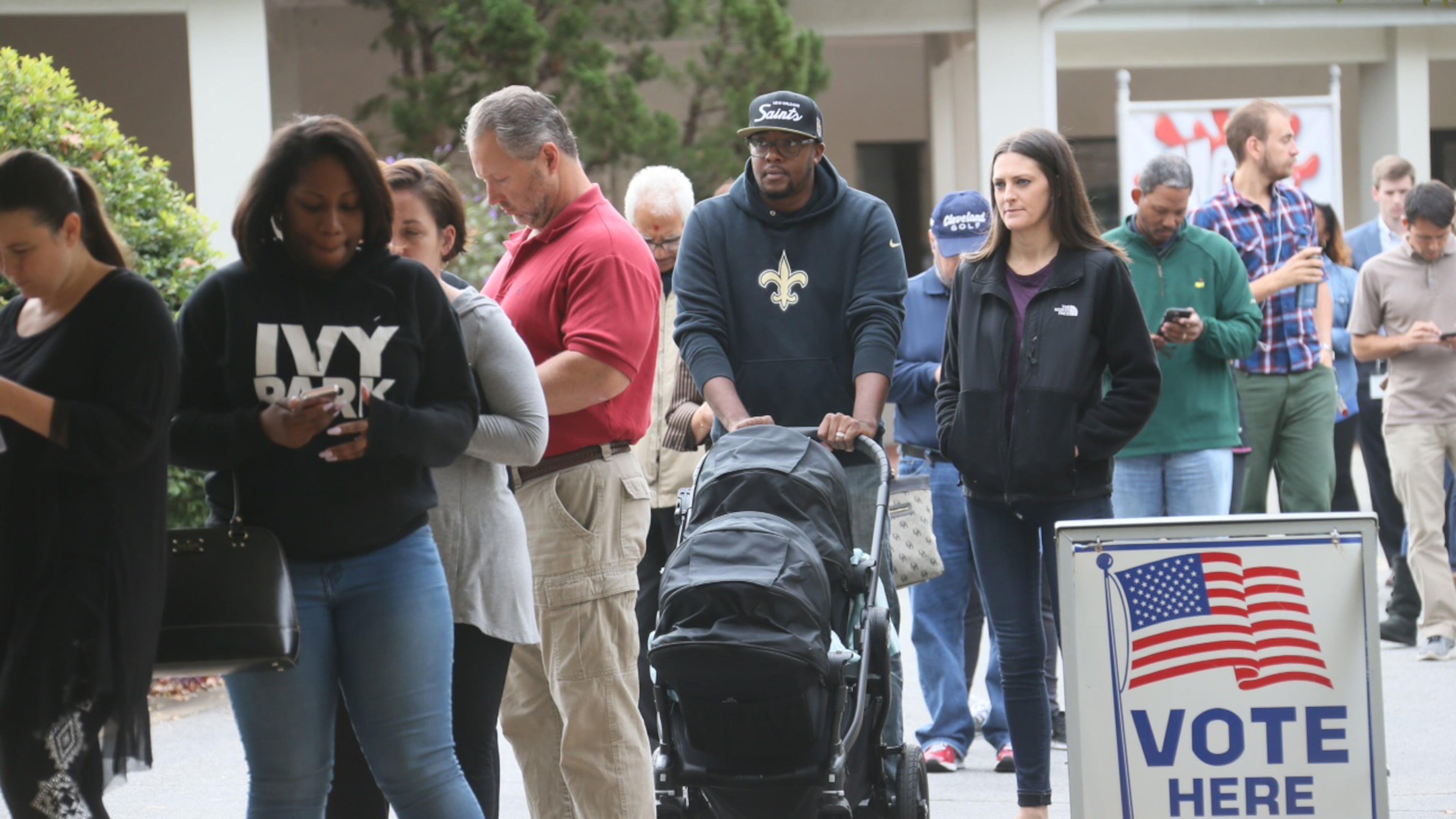 Voters wait to cast their votes at the Life Church Smyrna Assembly of God in Smyrna on Tuesday, Nov. 8, 2016.