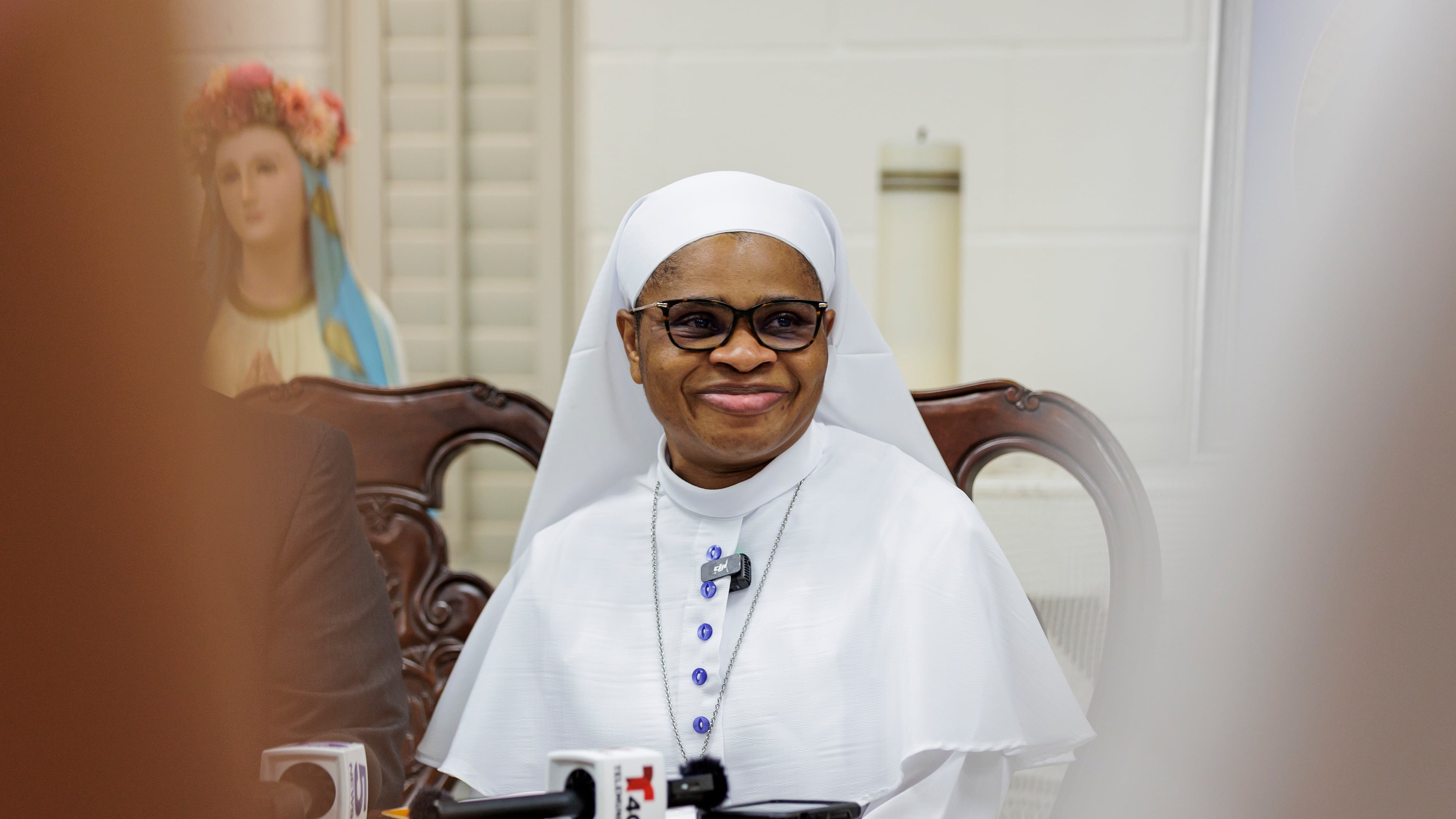 Sister Leticia "Letty" Ugboaja at a news conference at Our Lady of Sorrows Catholic Church on Thursday, July 23, 2026, in McAllen, Texas. (AP Photo/Michael Gonzalez)