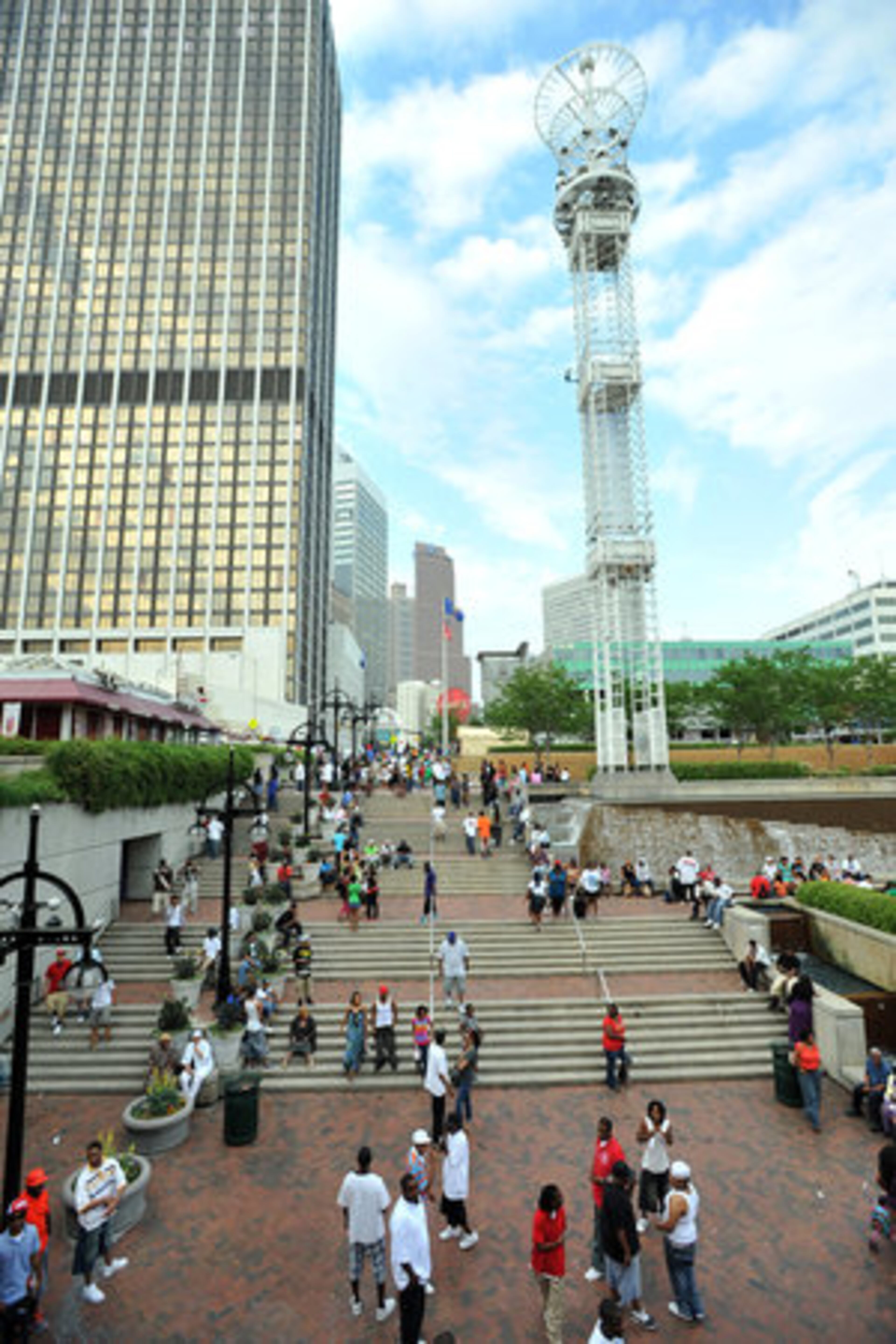 Crowds began to build at Underground Atlanta by mid-afternoon Friday.