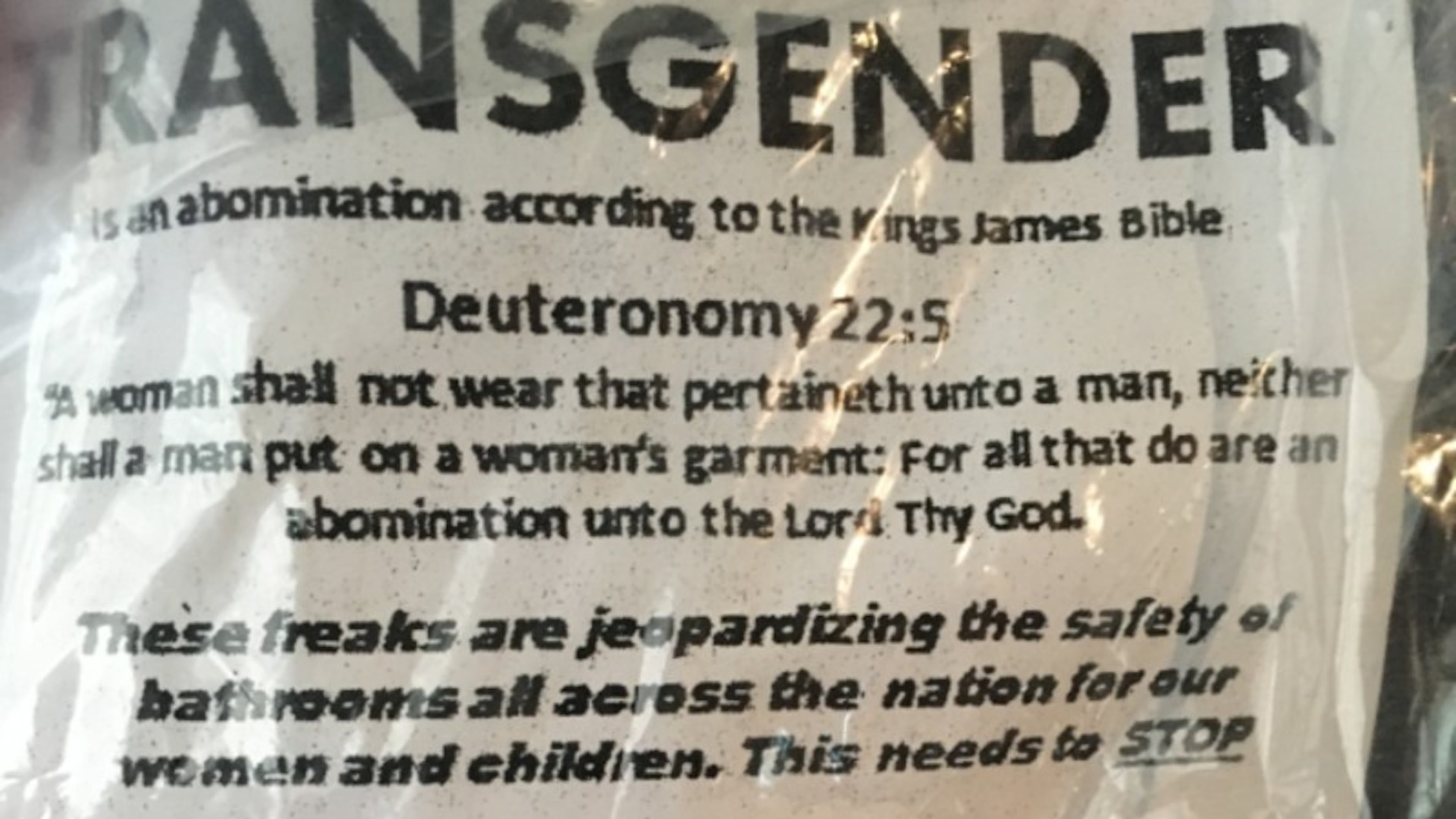 This is part of a flier that Gary Parkes and some of his neighbors at the Towne Lake Hills South woke up to on their driveways Wednesday.