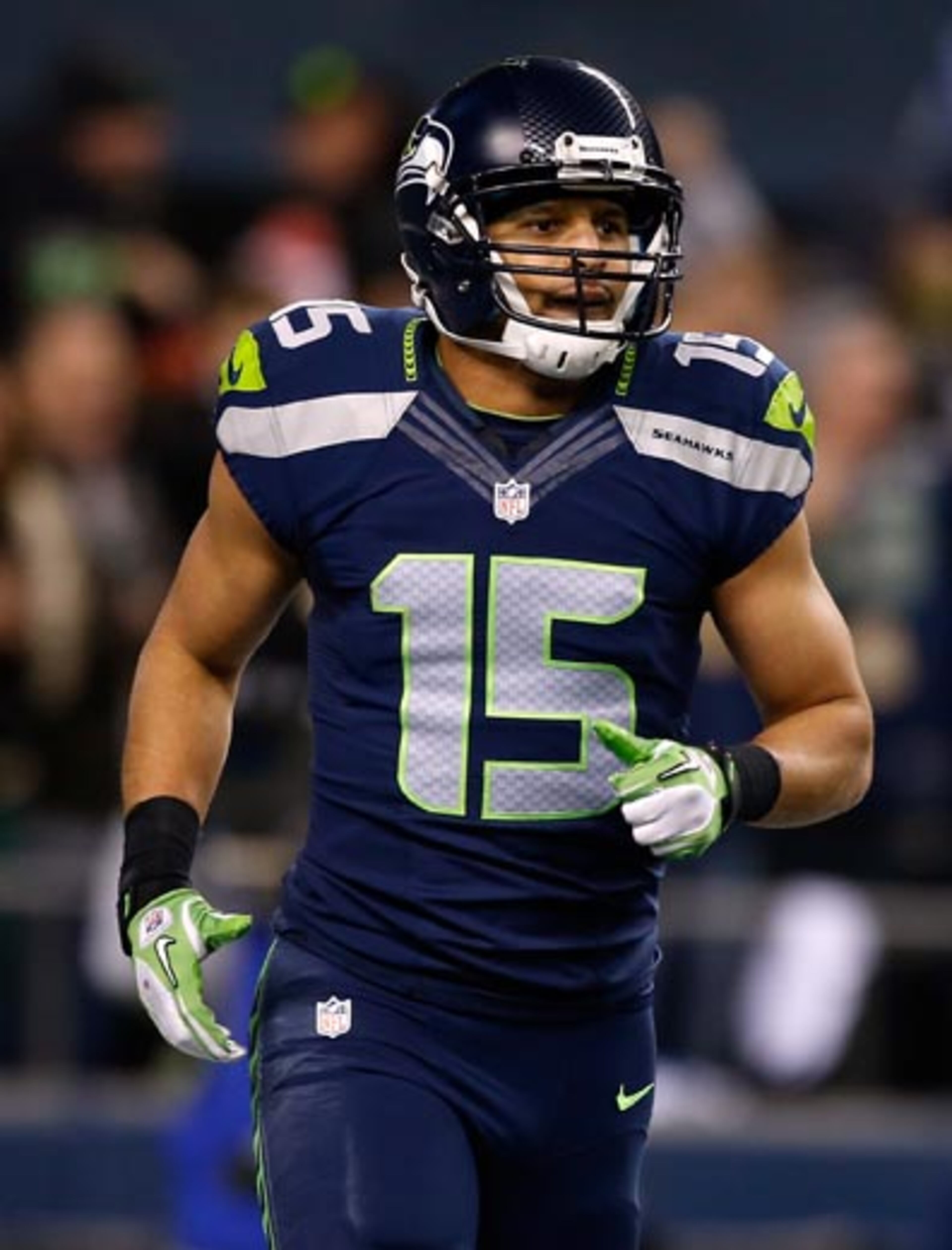 SEATTLE, WA - JANUARY 19: Wide receiver Jermaine Kearse #15 of the Seattle Seahawks celebrates after he catches a 35-yard fourth quarter touchdown against the San Francisco 49ers during the 2014 NFC Championship at CenturyLink Field on January 19, 2014 in Seattle, Washington. (Photo by Otto Greule Jr/Getty Images)