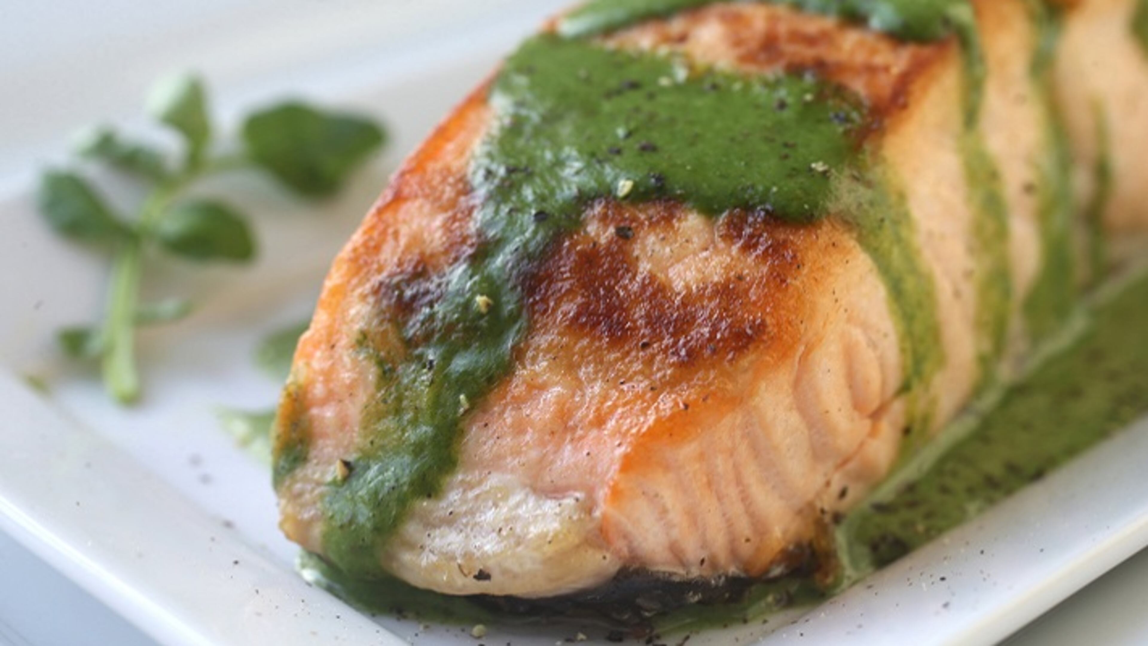 Baked Salmon with Watercress Sauce on Wednesday, Jan. 31, 2018. (Laurie Skrivan/St. Louis Post-Dispatch/TNS)