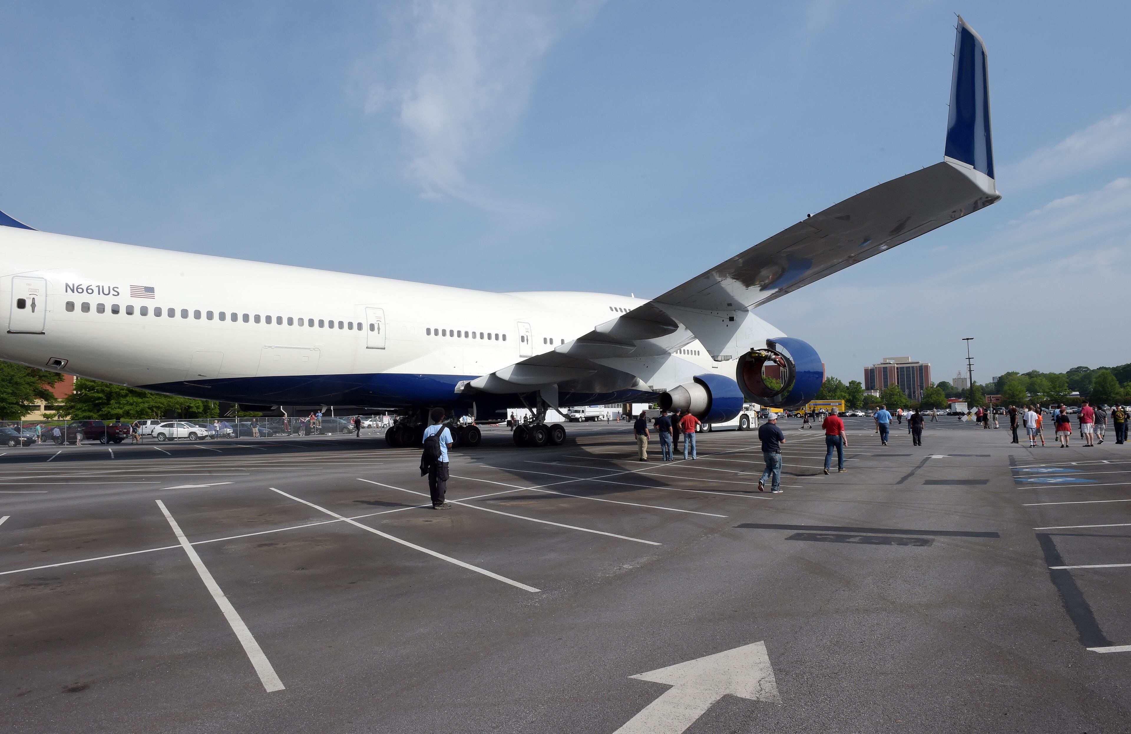 APRIL 30, 2016 ATLANTA The plane is moved to a temporary spot in the museum parking lot near a McDonnell Douglas DC-9. KENT D. JOHNSON /kdjohnson@ajc.com #delta747experience