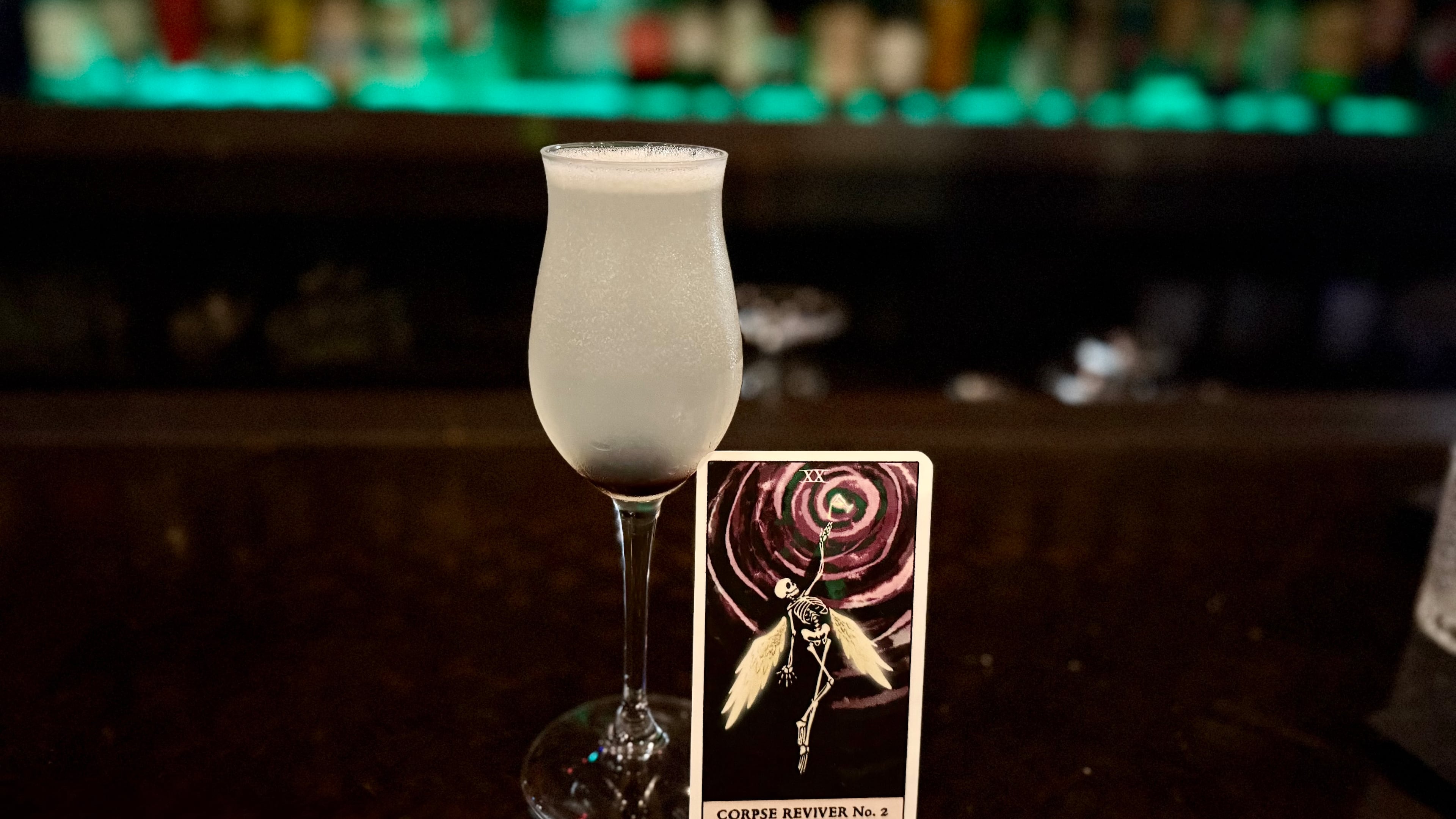 Corpse Reviver No. 2 at Dead End Drinks is one of the specials that comes with a tarot card, while supplies last. (Angela Hansberger for the AJC)