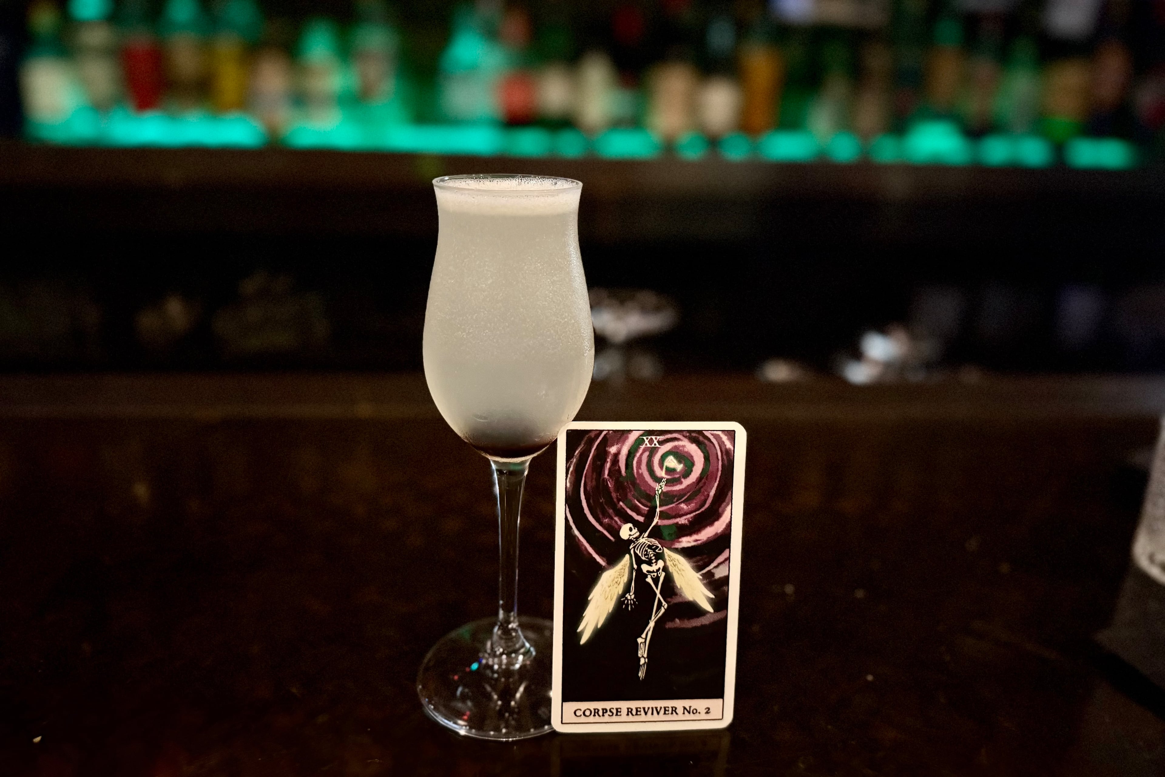 Corpse Reviver No. 2 at Dead End Drinks is one of the specials that comes with a tarot card, while supplies last. (Angela Hansberger for the AJC)