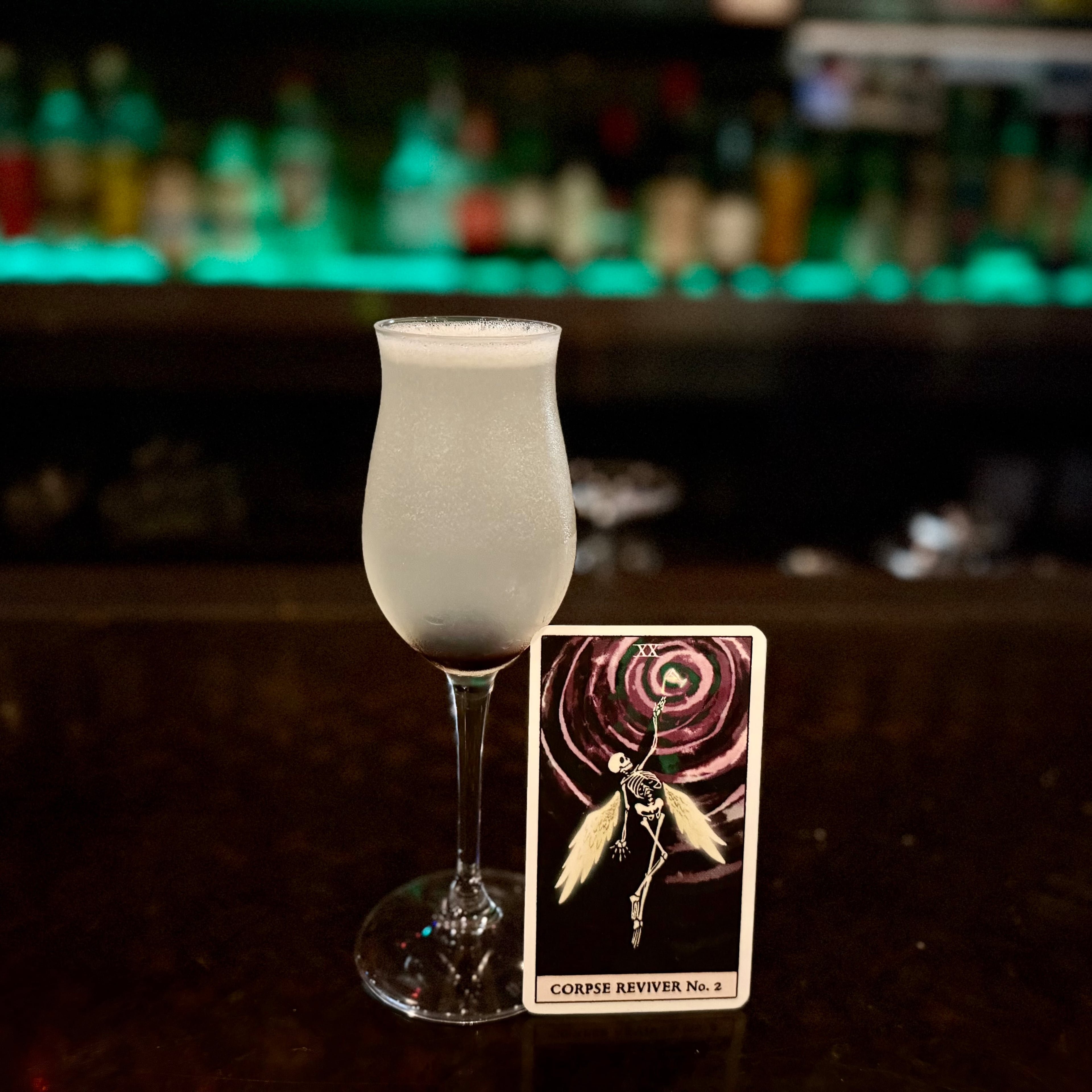 Corpse Reviver No. 2 at Dead End Drinks is one of the specials that comes with a tarot card, while supplies last. (Angela Hansberger for the AJC)