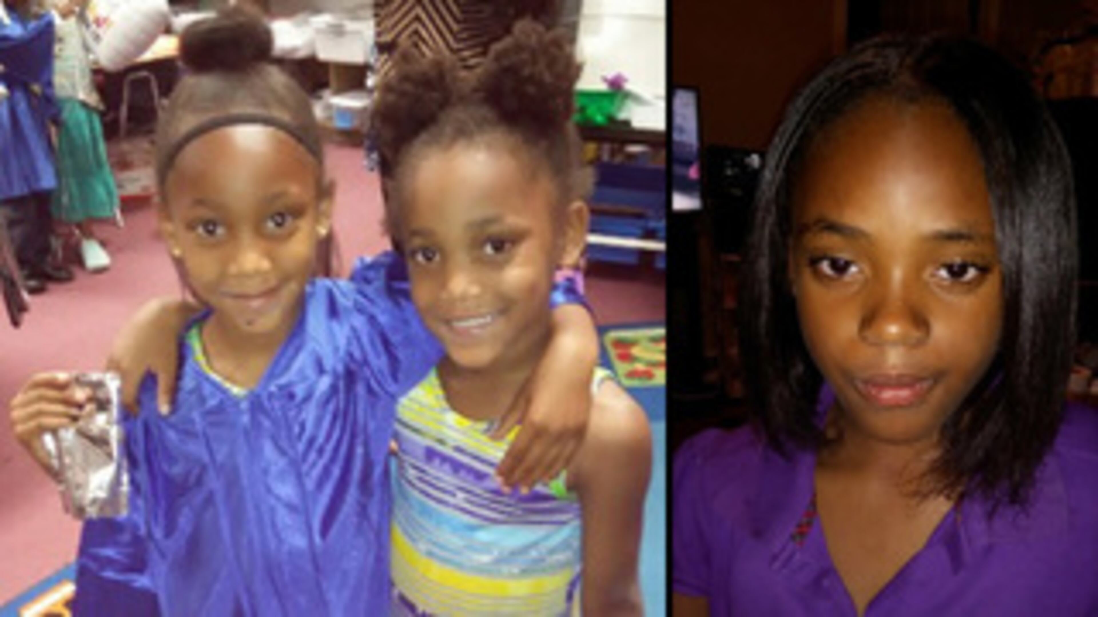 Zyaira Mateen, 6, (left) was one of the students killed in a bus crash in Chattanooga Monday. Her sisters Zasmyn Mateen, 6, and Zacauree’A Brown, 10, were injured. Photo courtesy WSB-TV