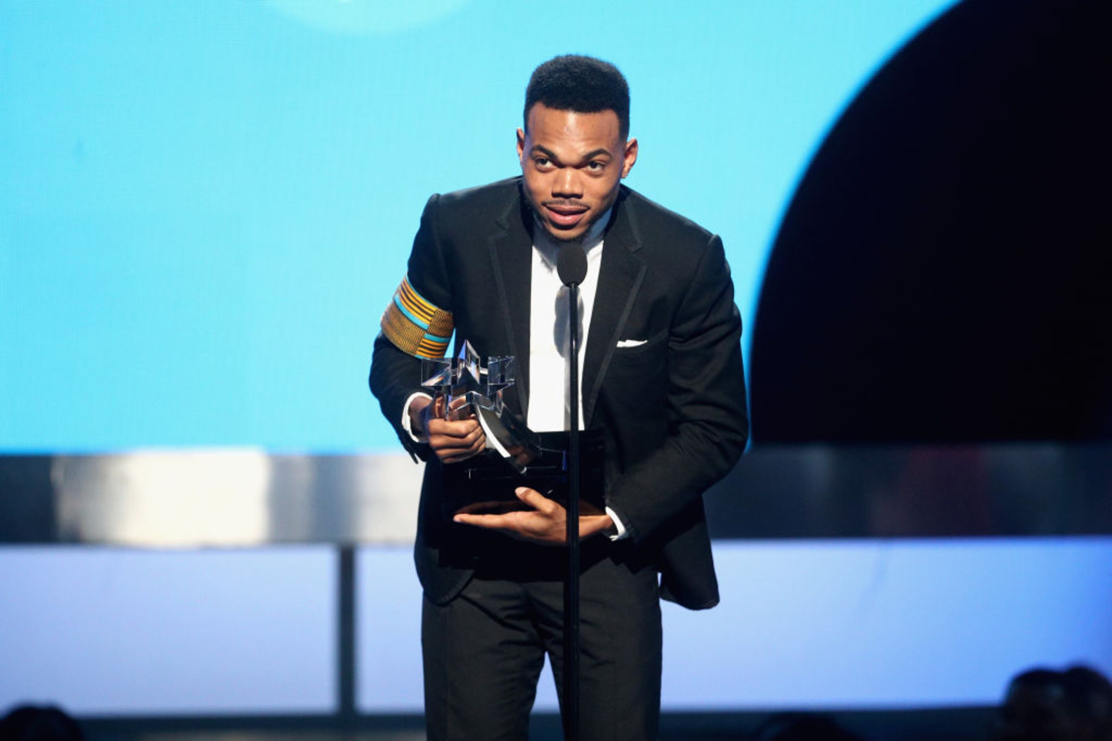 LOS ANGELES, CA - JUNE 25: Chance The Rapper accepts the Humanitarian Award onstage at 2017 BET Awards at Microsoft Theater on June 25, 2017 in Los Angeles, California. (Photo by Frederick M. Brown/Getty Images )