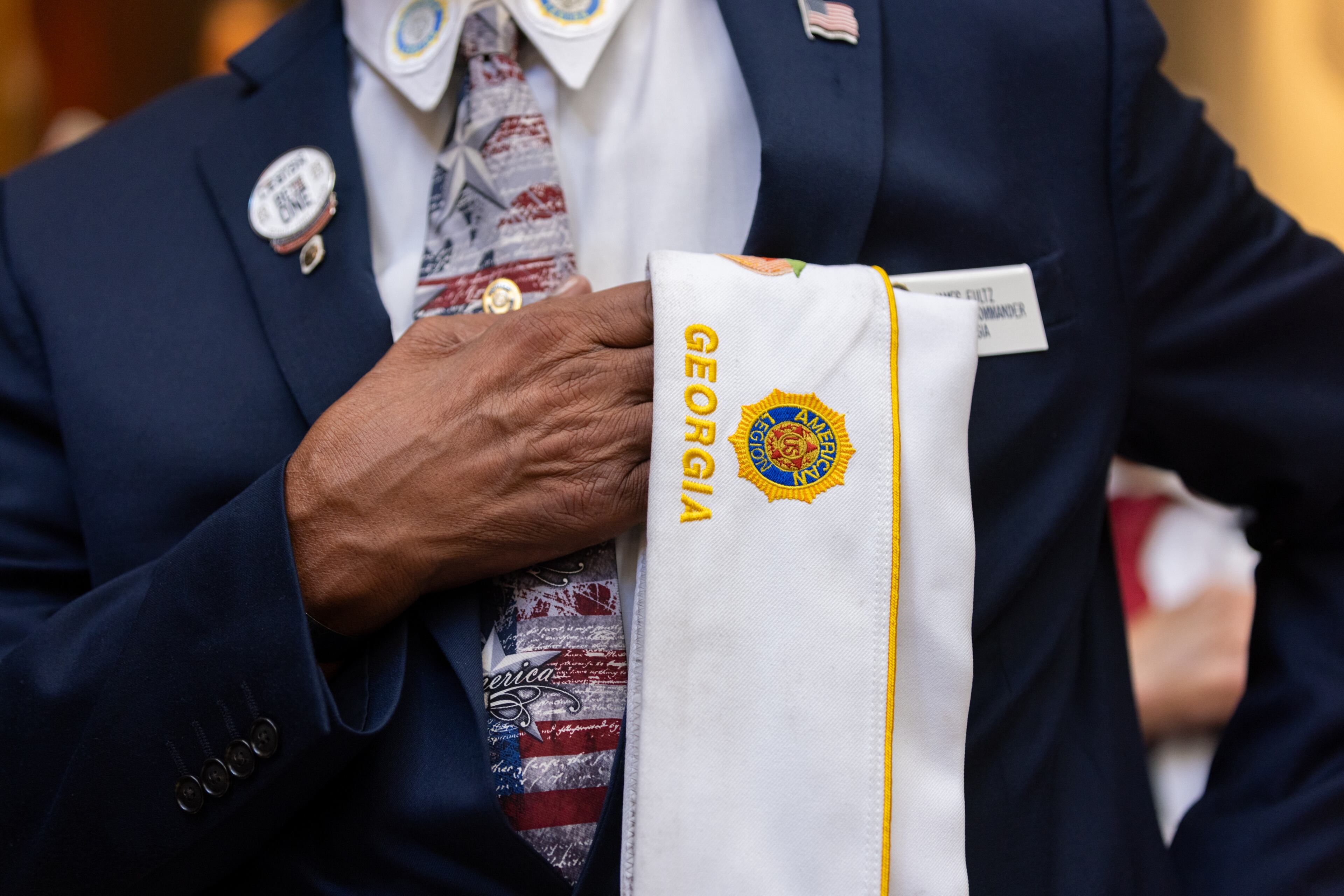 Veteran James Fultz, state commander of the American Legion, attends a Memorial Day ceremony at the Capitol in Atlanta on Wednesday, May 21, 2025. (Arvin Temkar / AJC)
