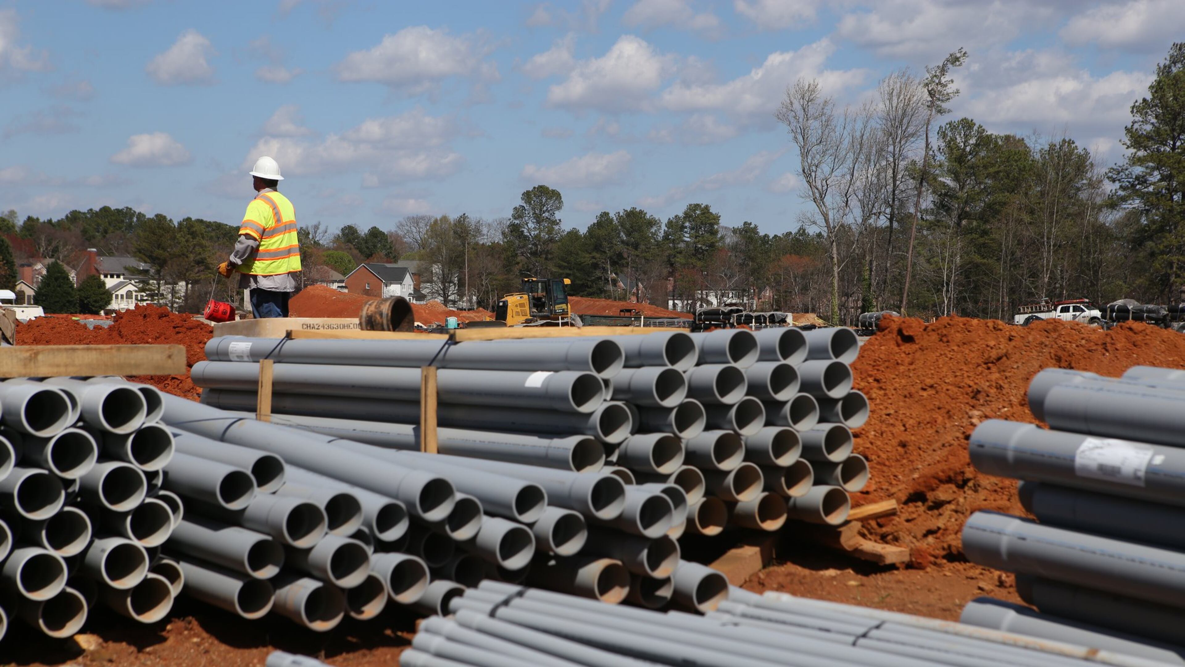 A worker watches over the construction of Brumby Elementary School in Marietta, on March 10, 2017. Cobb County residents will vote whether to extend its education SPLOST, and some south Cobb residents have expressed concerns over the way the money was distributed in the past, complaining it favored wealthier schools. (HENRY TAYLOR / HENRY.TAYLOR@AJC.COM)