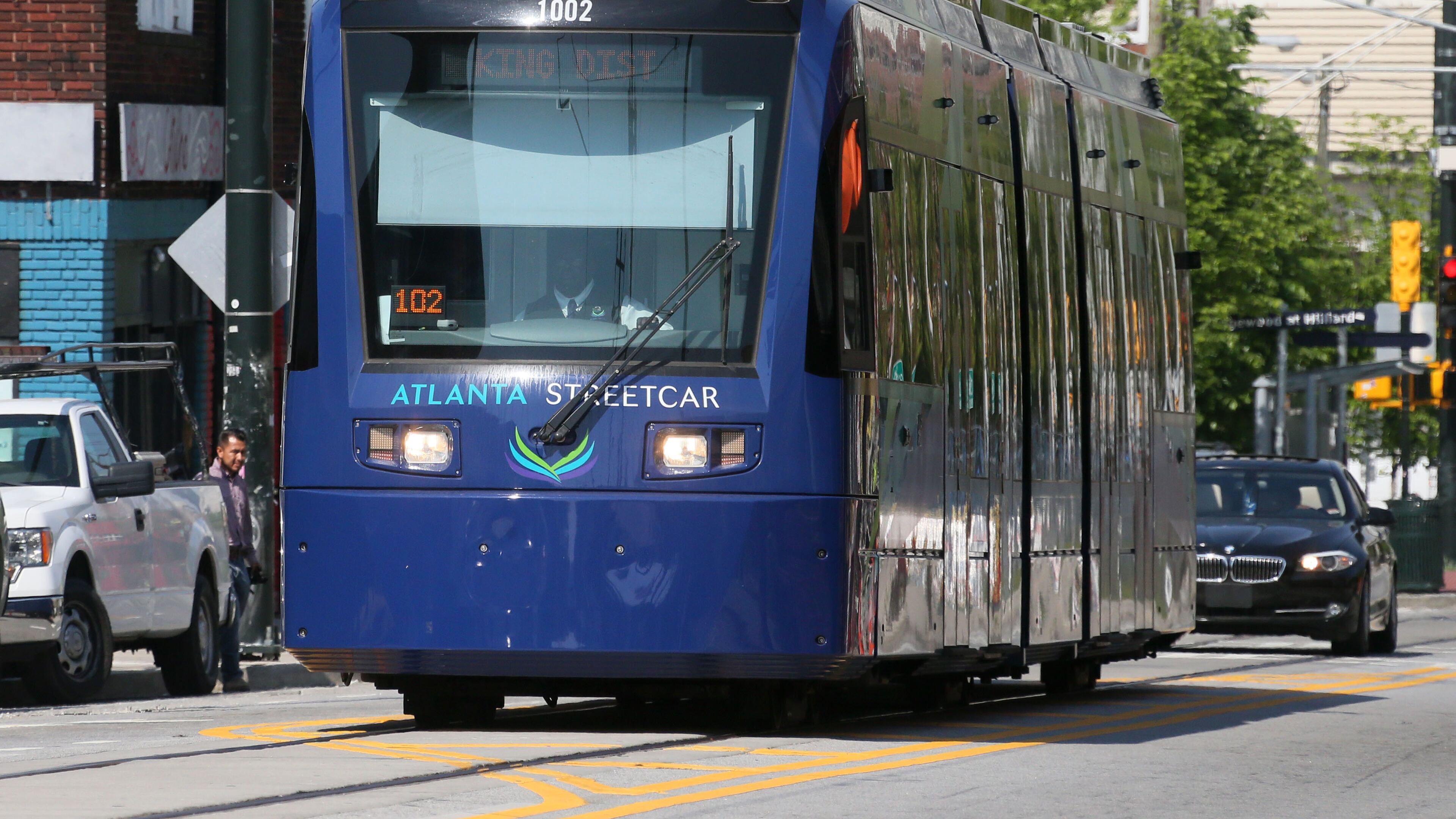 Atlanta - The streetcar makes it’s way up Edgewood Ave in April. Officials said Thursday they were temporarily shutting down the service because of a sinkhole in the eastbound lane of Edgewood between Jesse Hill Drive and Bell Street. Service is expected to resume Friday.