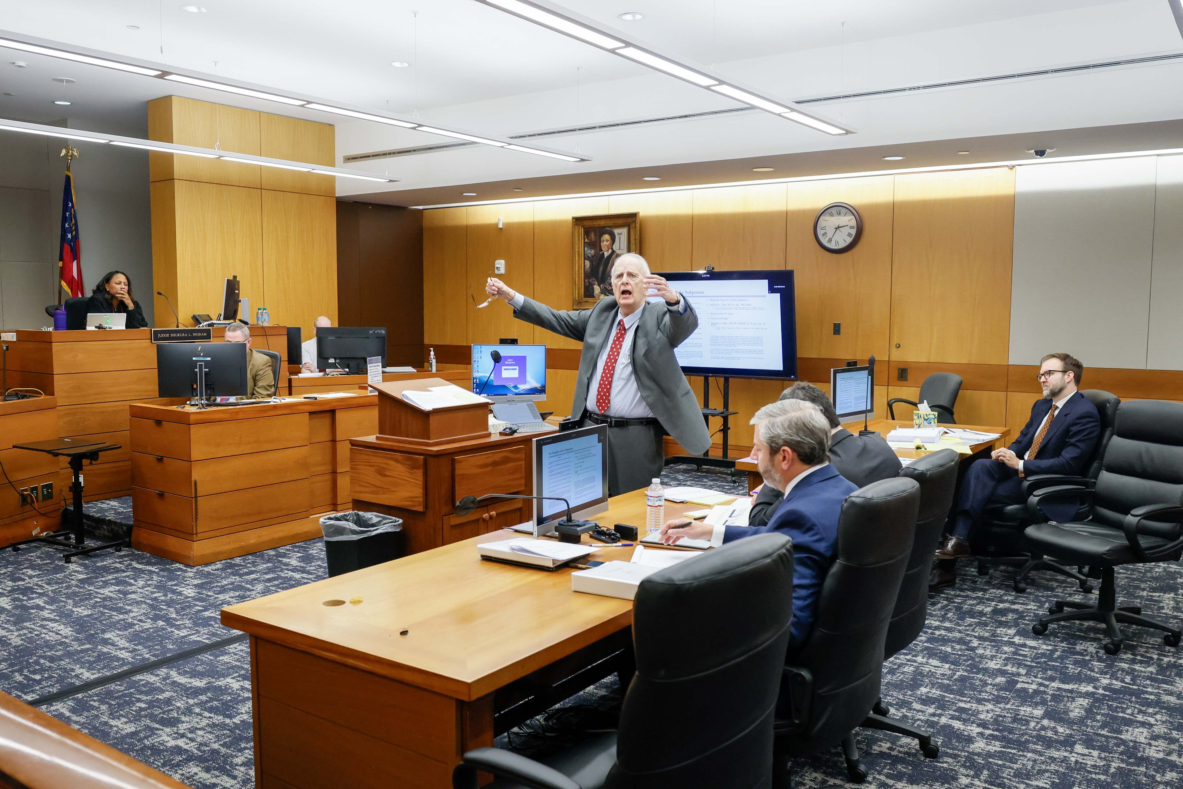 Former Gov. Roy Barnes speaks in front of Fulton Superior Judge Shukura L. Ingram, who is hearing arguments over whether a state Senate committee investigating Fulton County District Attorney Fani Willis can force her to testify on Tuesday, December 3, 2024, in Atlanta
(Miguel Martinez / AJC)