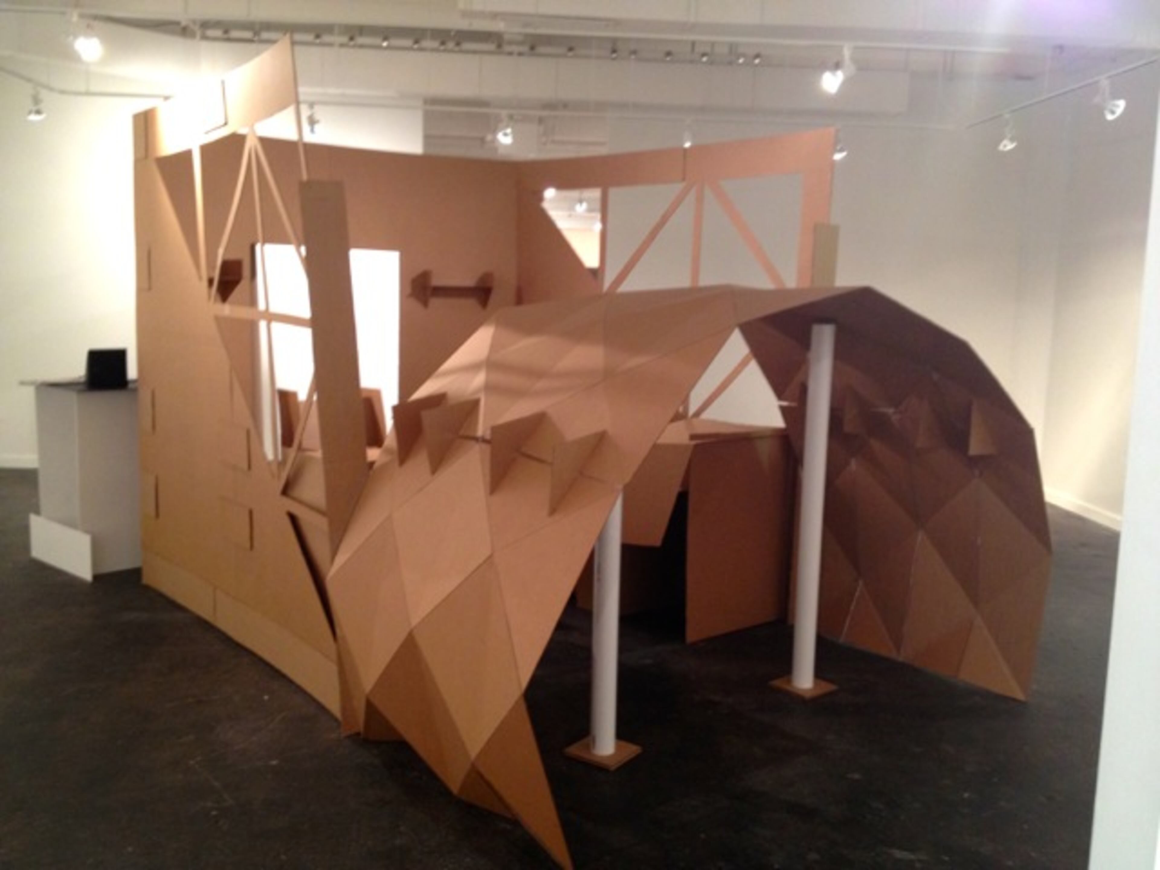 Sophomore studio students at the Savannah College of Art & Design Atlanta spent early 2015 answering a very particular question: How do you build an efficient but small space for just about anybody? The students worked under the guidance of professor Brian Sweny and teaching assistant Xin Wang. The results -- 8-by-8-by-8 foot full-sized cardboard mock-ups pods -- were on public display on March 6 at the Atlanta Decorative Arts Center's suite 403. Here's a look of the students' work, courtesy of Tiny House Atlanta founder Will Johnston. Pictured here: "Penguin House" by Jieun You and Chi Pham.