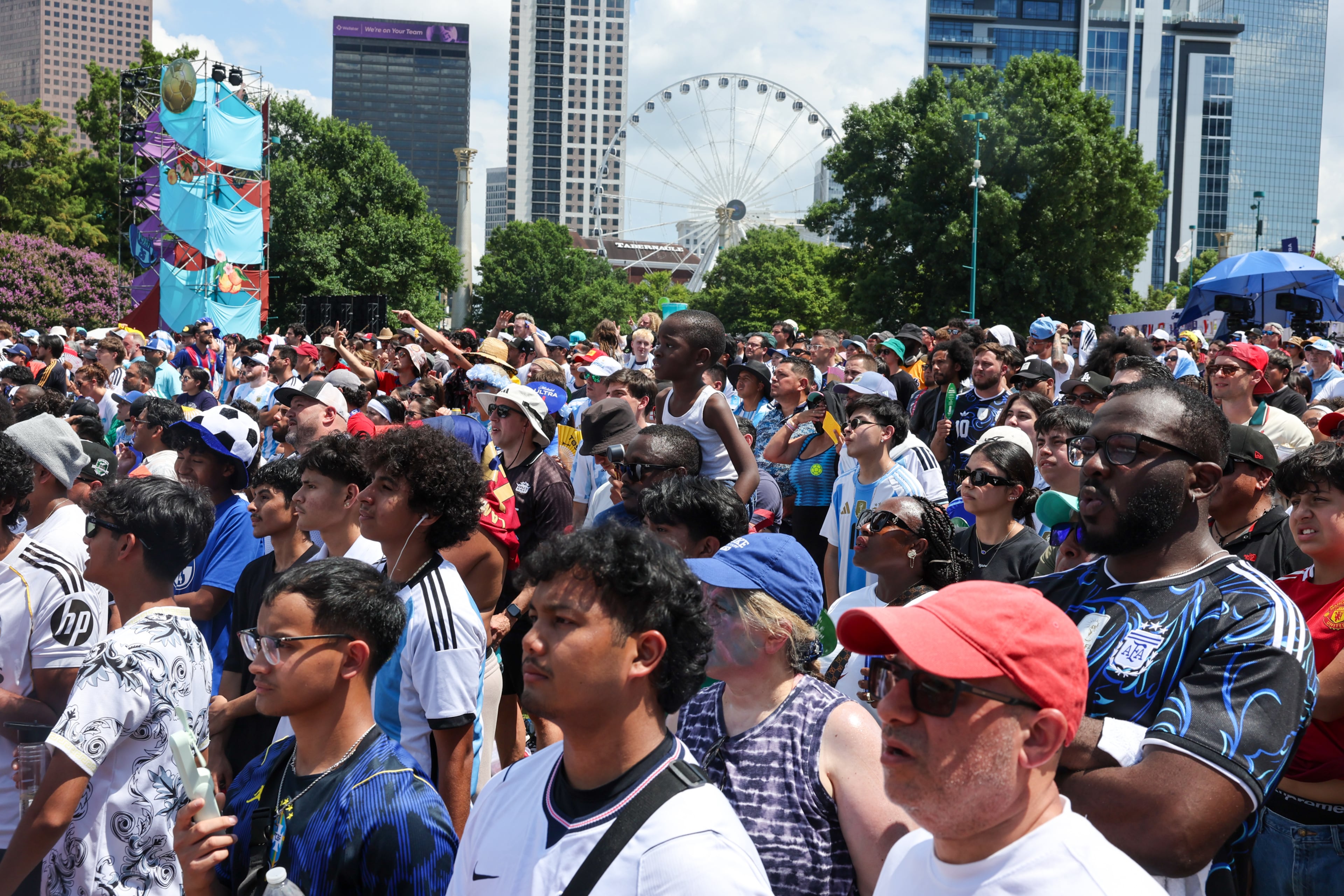 Crowds fill Fan Fest during the FIFA World Cup game between England and Argentina in Atlanta on Wednesday, July 15, 2026. (Arvin Temkar/AJC)