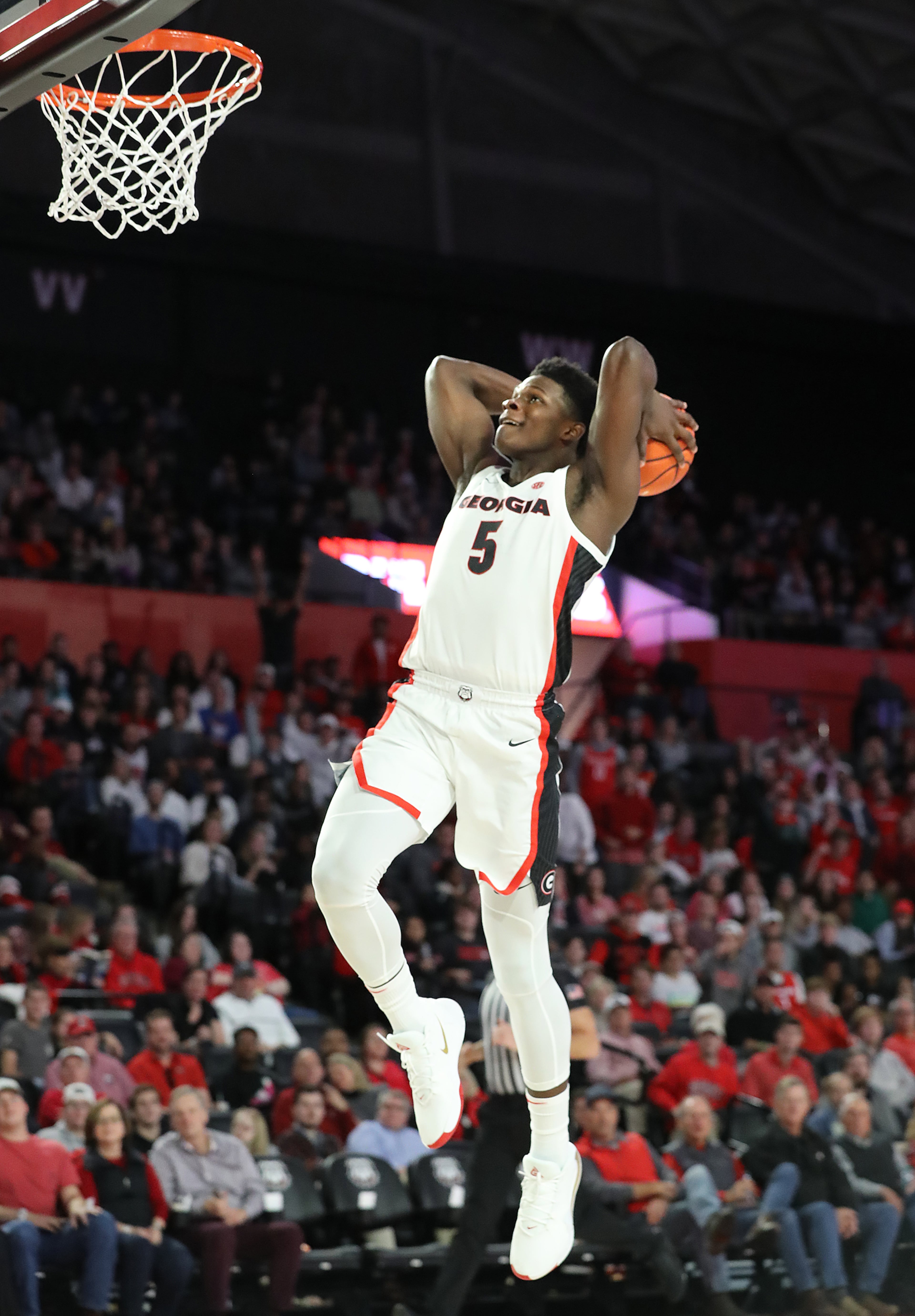 Georgia freshman Anthony Ant-Man Edwards soars to the basket for a slam during a 95-86 victory over the Citadel in a NCAA college basketball game on Tuesday, November 12, 2019, in Athens. Curtis Compton/ccompton@ajc.com