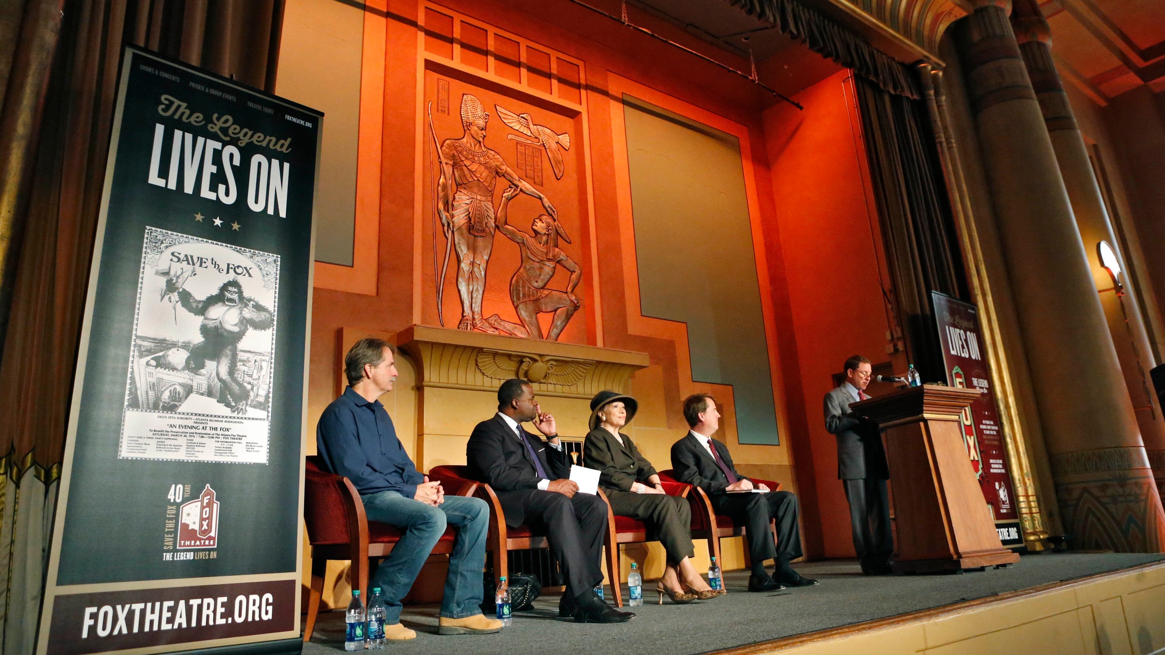 September 23, 2014 - Atlanta - Jeff Foxworthy (from left), Mayor Kasim Reed, Valerie Jackson, Jay Myers, and Allan Vella were speakers at the press conference. 40 years ago the preservationist movement began in Atlanta with the Save the Fox campaign. On Tuesday, The Fox announced a year of events to celebrate that movement, with Jeff Foxworthy serving as a special guest at the press conference in The Fox Theatre Egyptian Ballroom. BOB ANDRES / BANDRES@AJC.COM