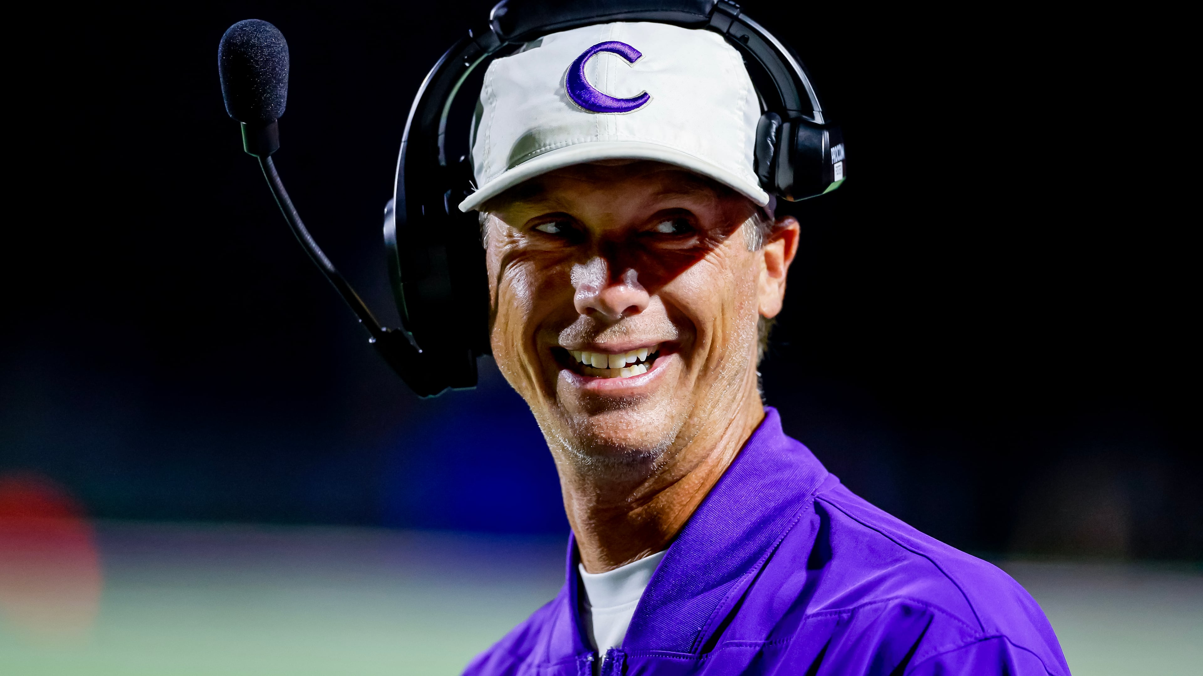 Cartersville coach Conor Foster — pictured during the Purple Hurricanes' August game against Hiram — has his 6-0 team No. 1 in the GHSA's Class 5A rankings and tied for first place in its region. (Erik S. Lesser for the AJC)