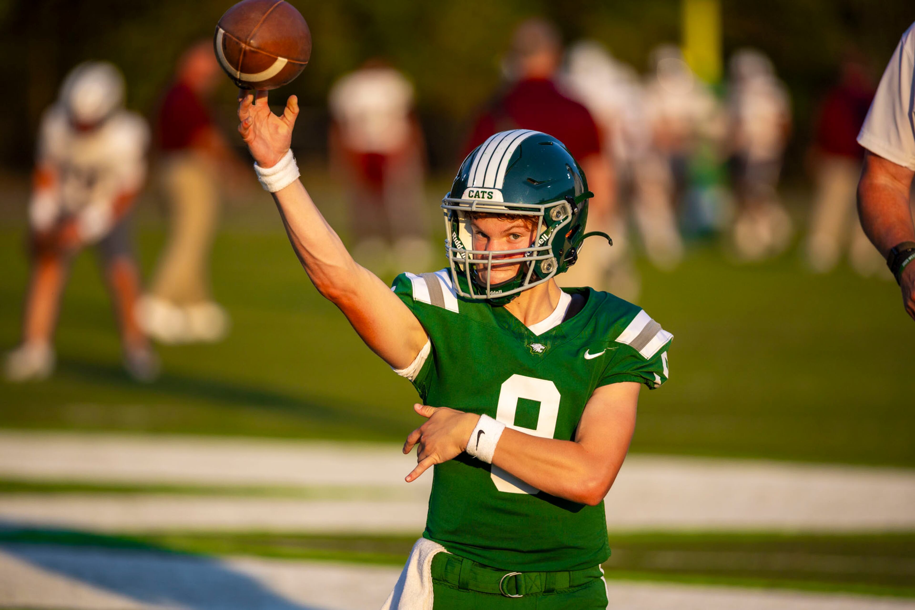 Westminster running back Declan Jackson (8) throws the ball against Benedictine at Fritz Orr Field in Atlanta, GA on Friday, Sept. 19th, 2025. (Oscar Guevara Saenz for the AJC)