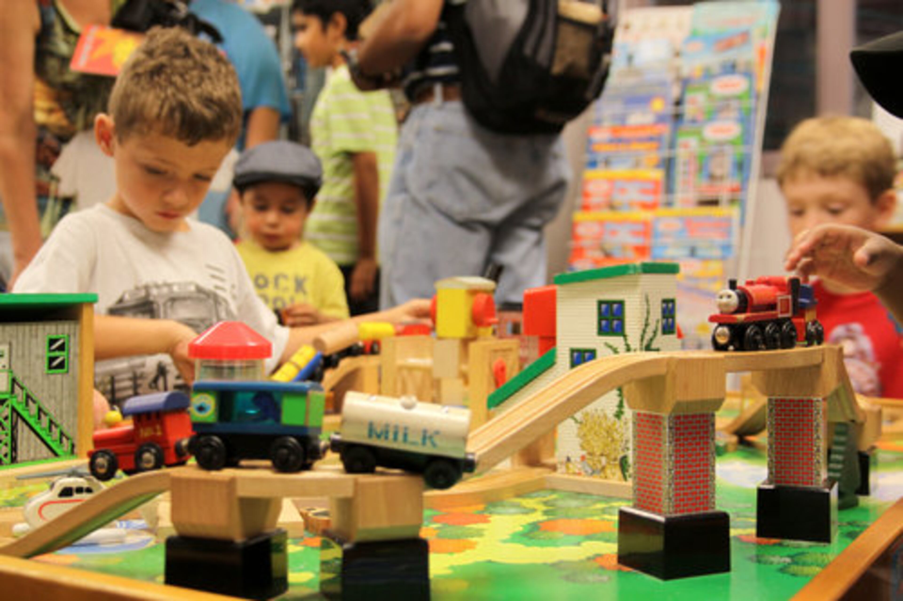 Some children waited out the rain inside a gift shop.