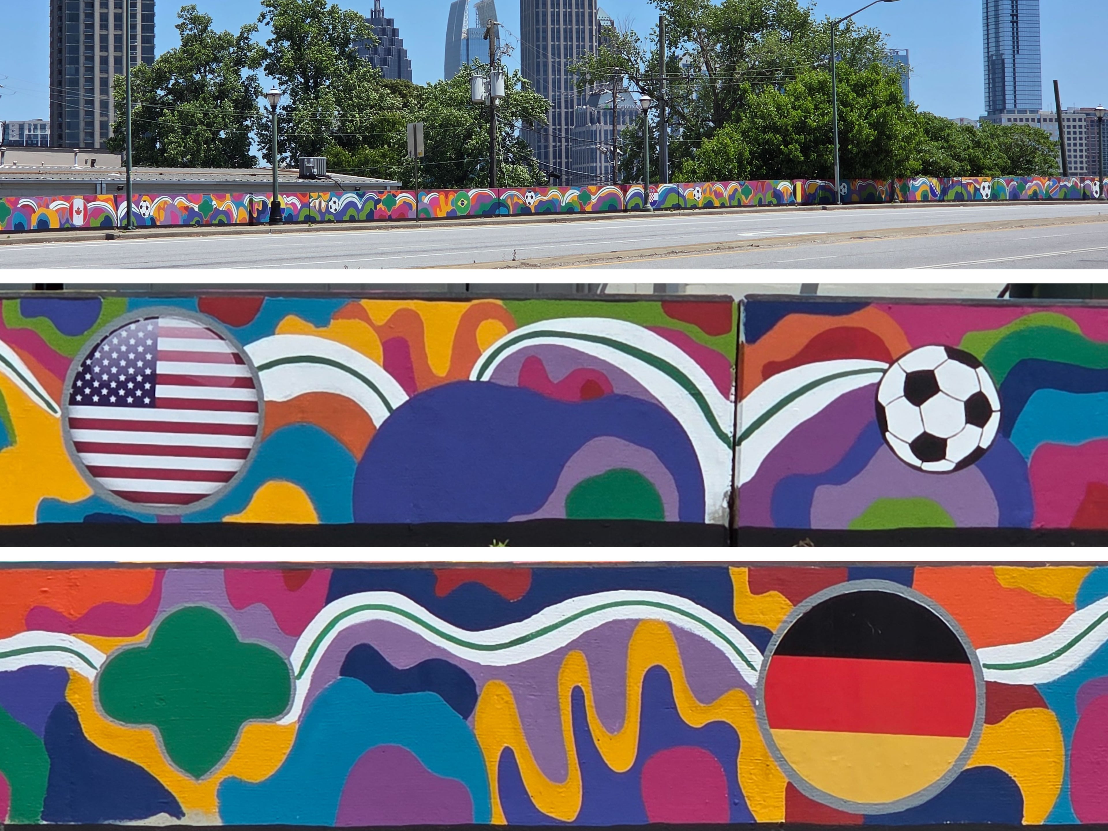 A composite of photos of Melissa A. Mitchell's "Trefoil Trail" mural. She enlisted more than 100 Girl Scouts to help complete the design. (Courtesy of Arthur Rudick)