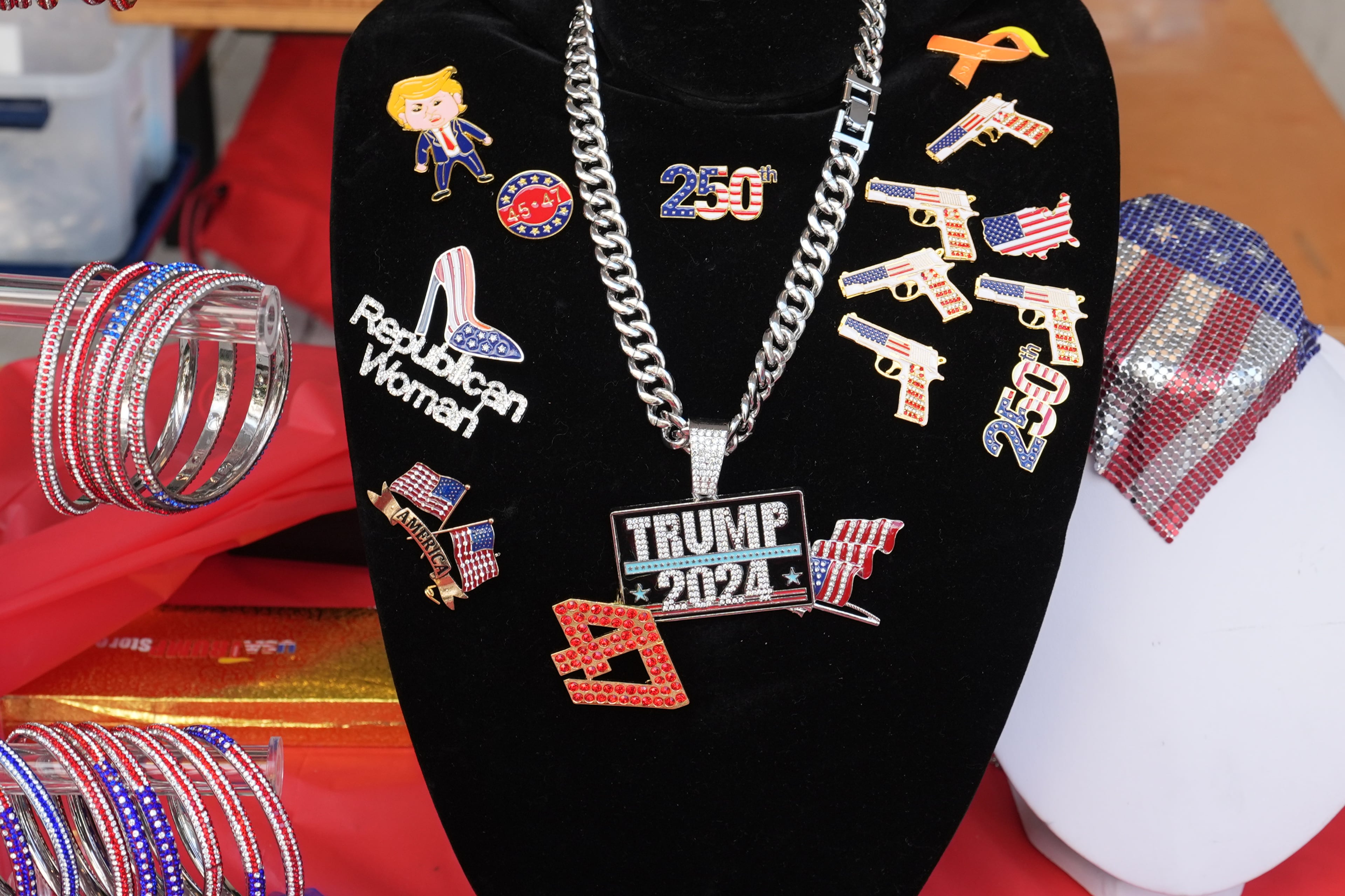Items for sale are seen before the Republican convention in Dallas on Tuesday. (Alex Brandon/AP)