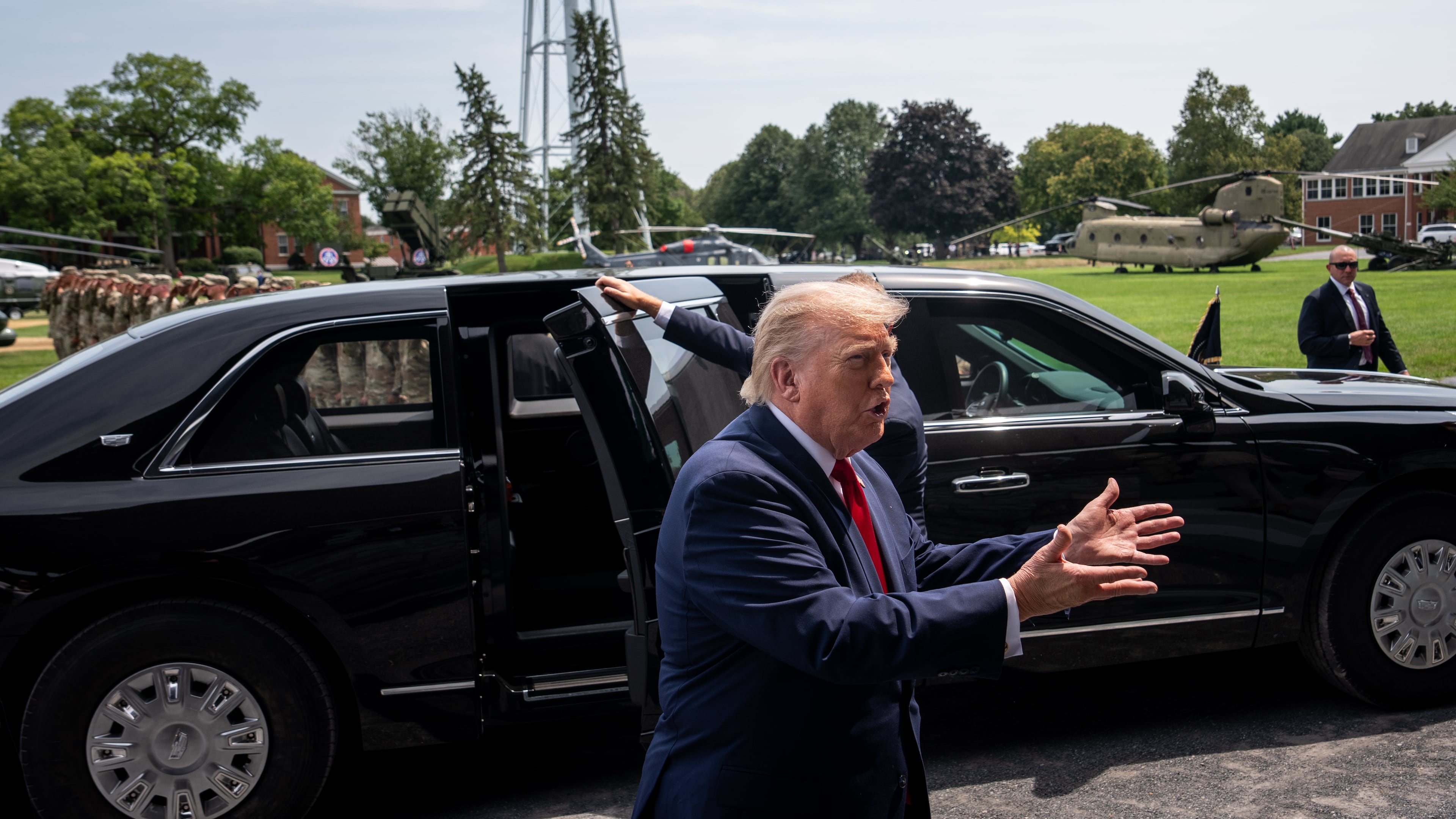 President Donald Trump arrives at the United States Army War College for the Pennsylvania Defense and Innovation Summit, Wednesday, July 15, 2026, in Carlisle, Pa. (AP Photo/Julia Demaree Nikhinson)