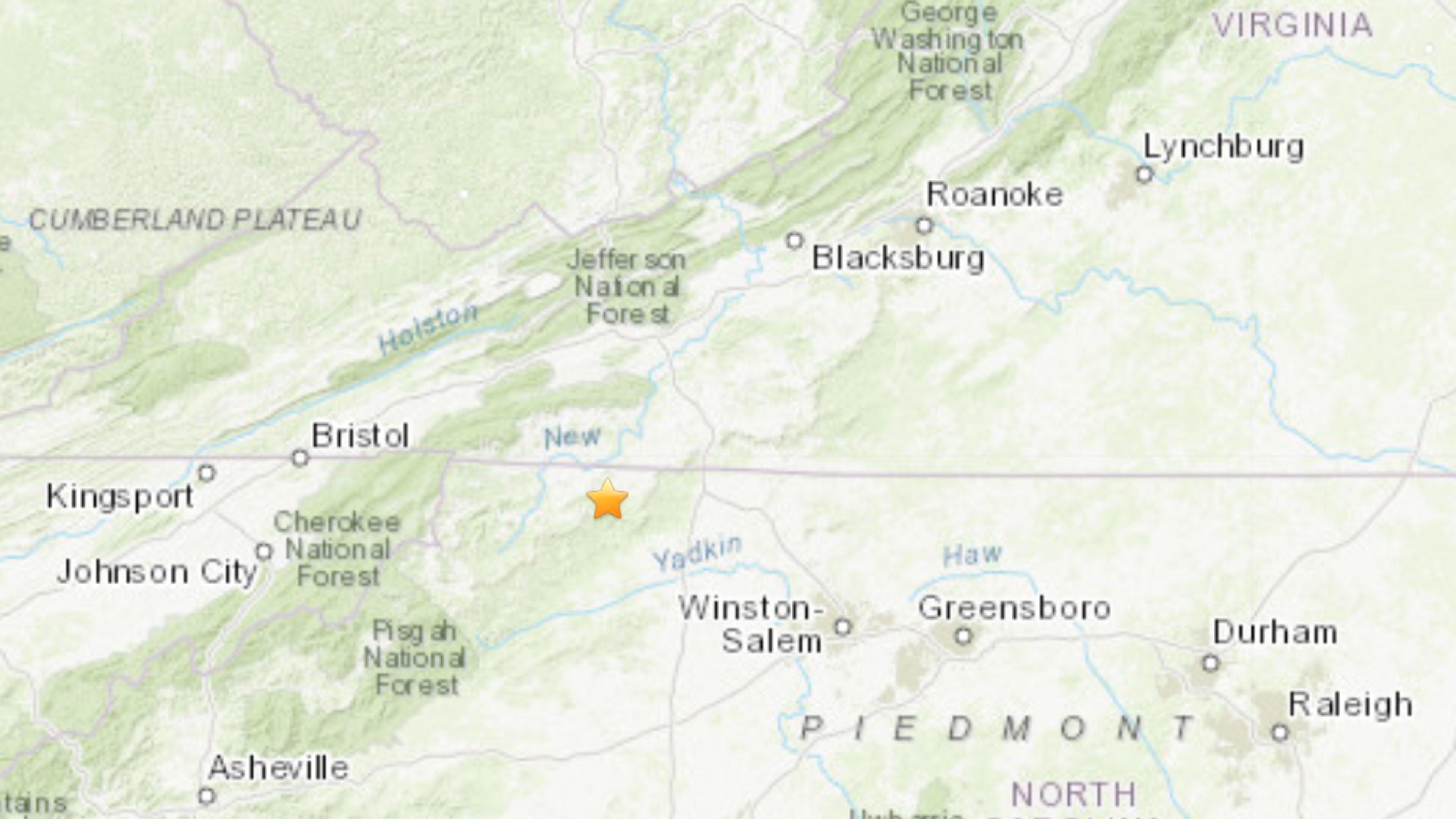 A 5.1 magnitude earthquake struck North Carolina Sunday morning. Image US Geological Survey