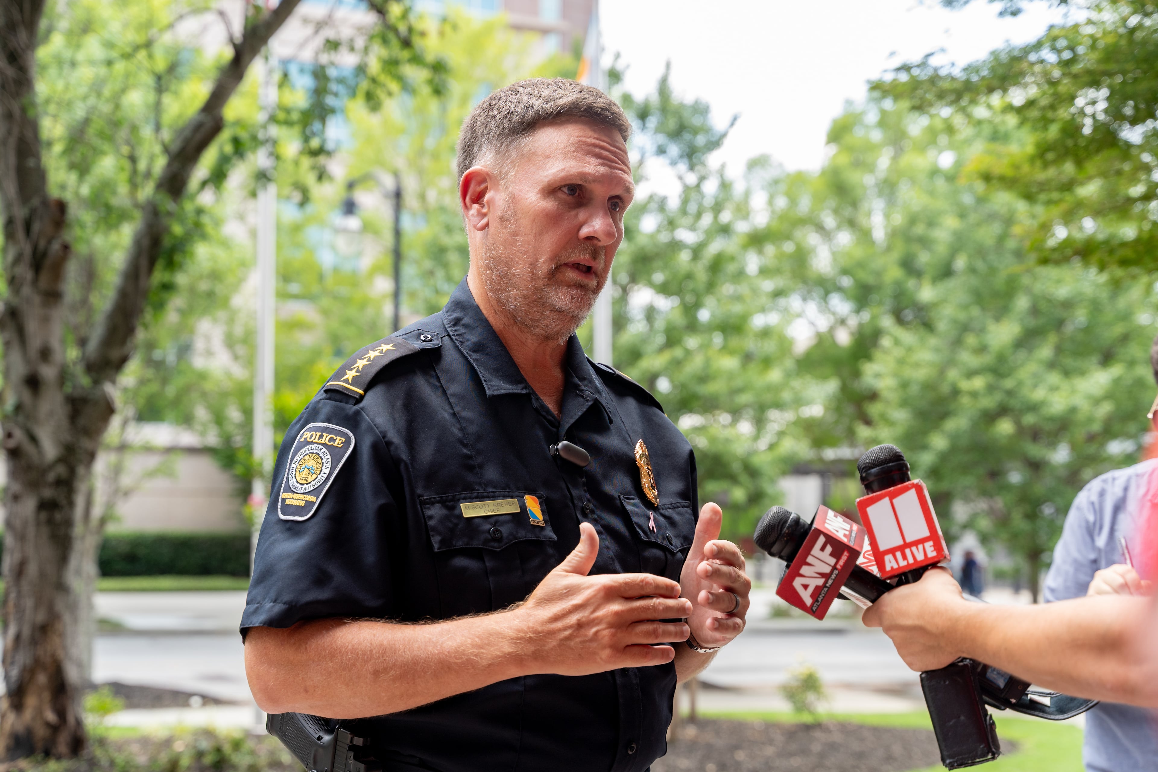 MARTA Police Chief Scott Kreher speaks to reporters Saturday, June 6, 2026, about recent violence at multiple MARTA train stations. (Ben Hendren for the AJC)