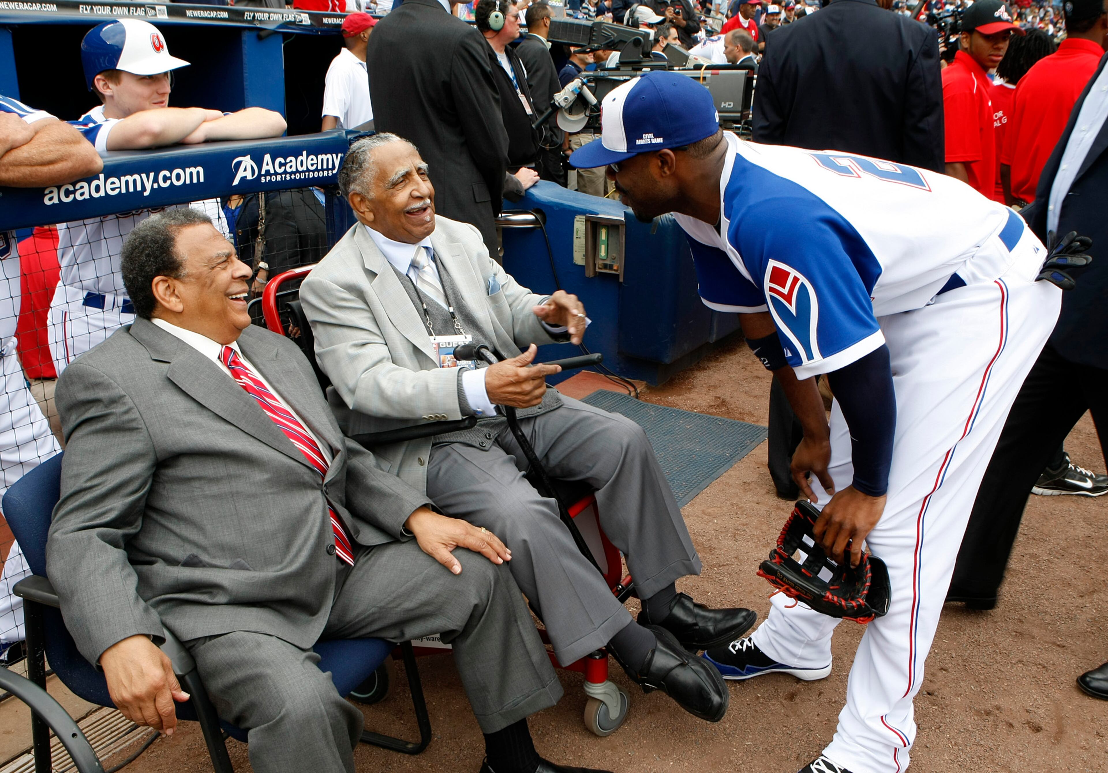 Braves outfielder Jason Heyward shares a laugh with Lowery (middle) and Andrew Young during major league baseball's Civil Rights Game at Turner Field in 2011. Curtis Compton ccompton@ajc.com