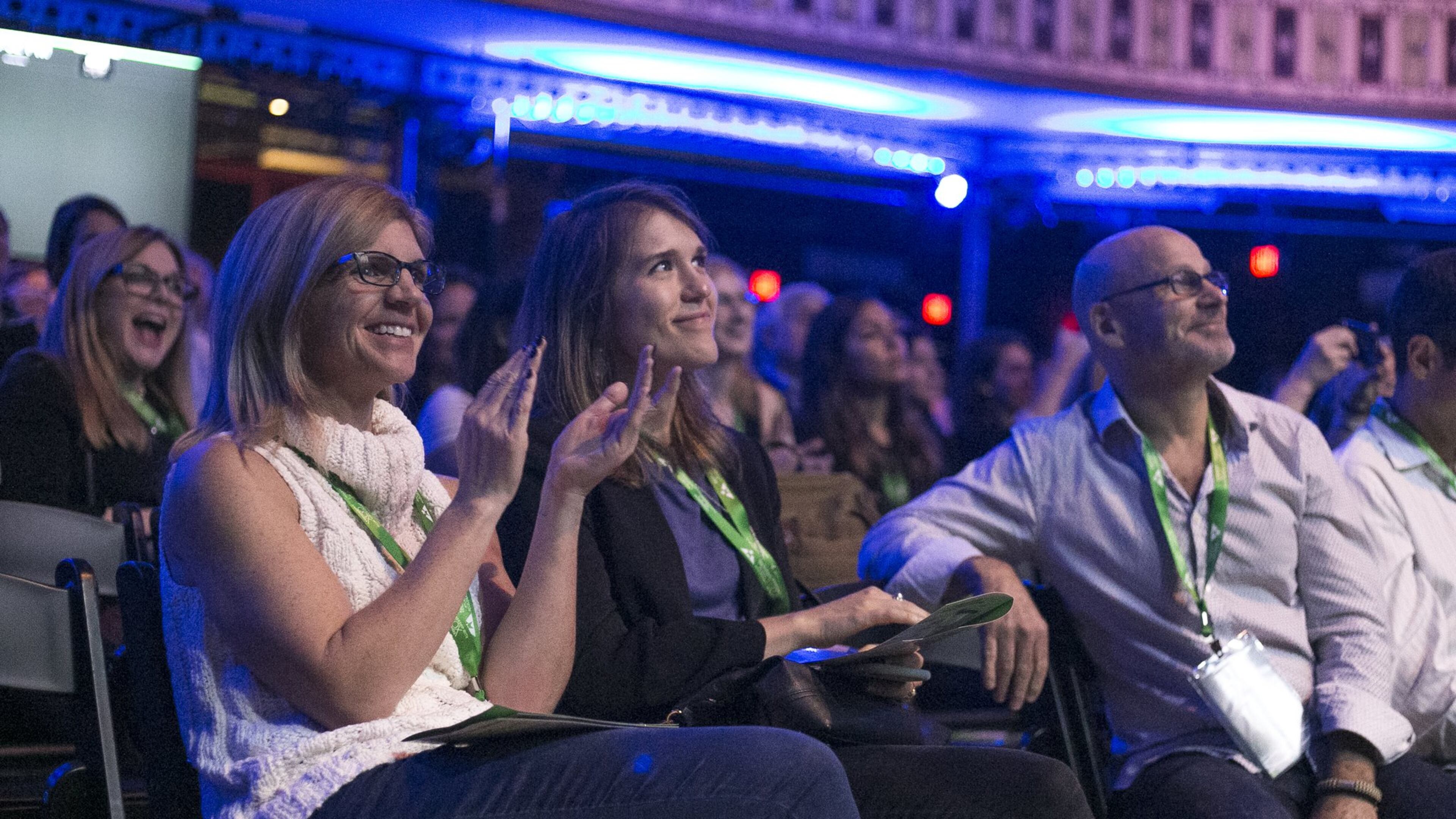 Audience members clap after a presentation during the Techstars Atlanta Demo Day at The Tabernacle in Atlanta, Ga., on Monday, Oct. 15, 2018. Techstars is partnering with Emory University on a training program for early stage founders. (Casey Sykes for The Atlanta Journal-Constitution)
