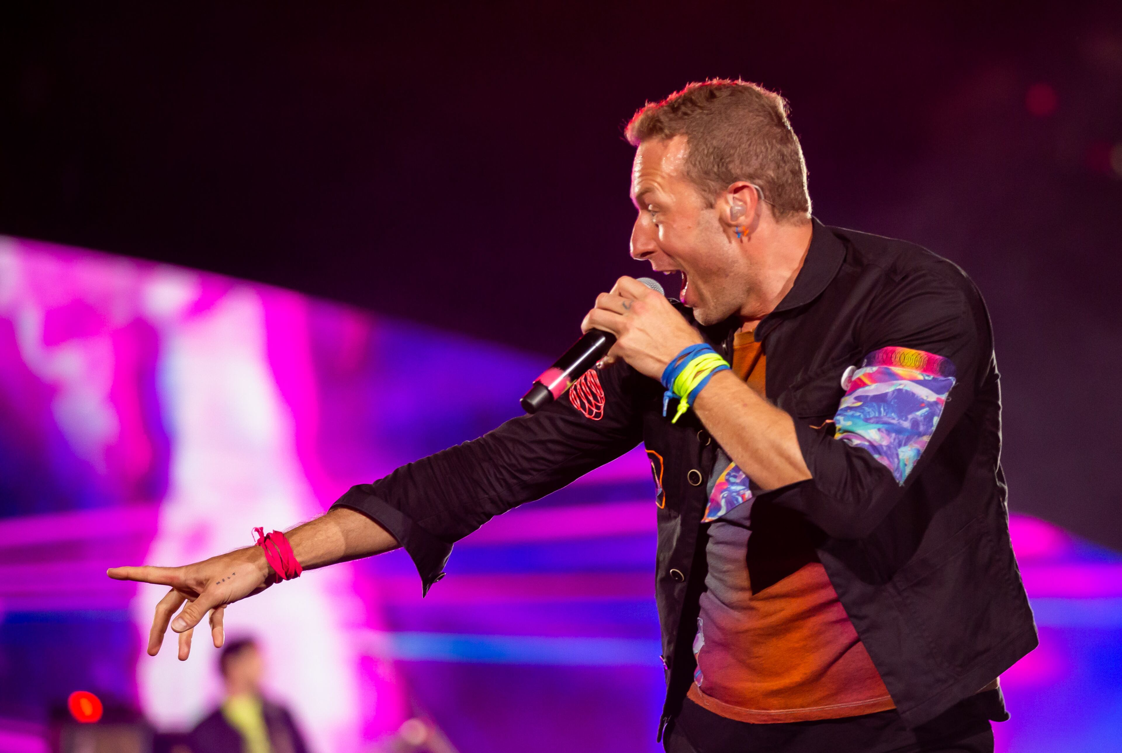 Coldplay performs at Mercedes-Benz Stadium in Atlanta on Saturday night, June 11, 2022, on the Music of the Spheres World Tour. The British pop-rock band has worked on ways to make their shows more sustainable, including using renewable energy and biomaterials to power the show. (Ryan Fleisher for The Atlanta Journal-Constitution)