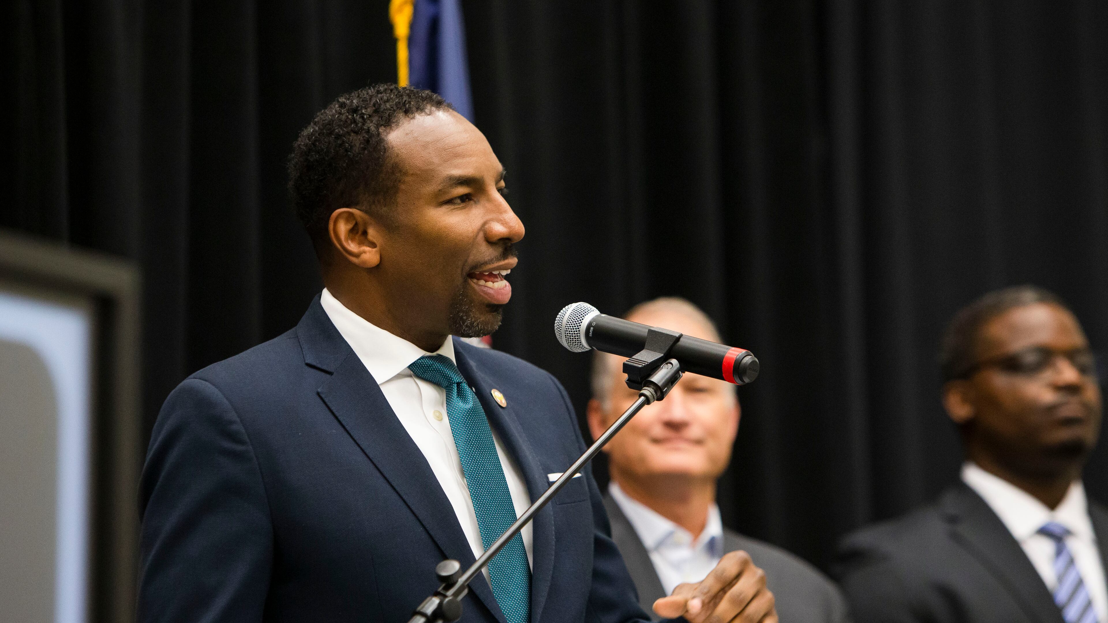 Mayor Andre Dickens speaks during a press conference with Atlanta Technical College president Victoria Seals and Acuity Brands CEO Neil Ashe at Atlanta Technical College on Tuesday, September 27, 2022, in Atlanta. Current and upcoming investments in the city's local workforce were announced. CHRISTINA MATACOTTA FOR THE ATLANTA JOURNAL-CONSTITUTION.
