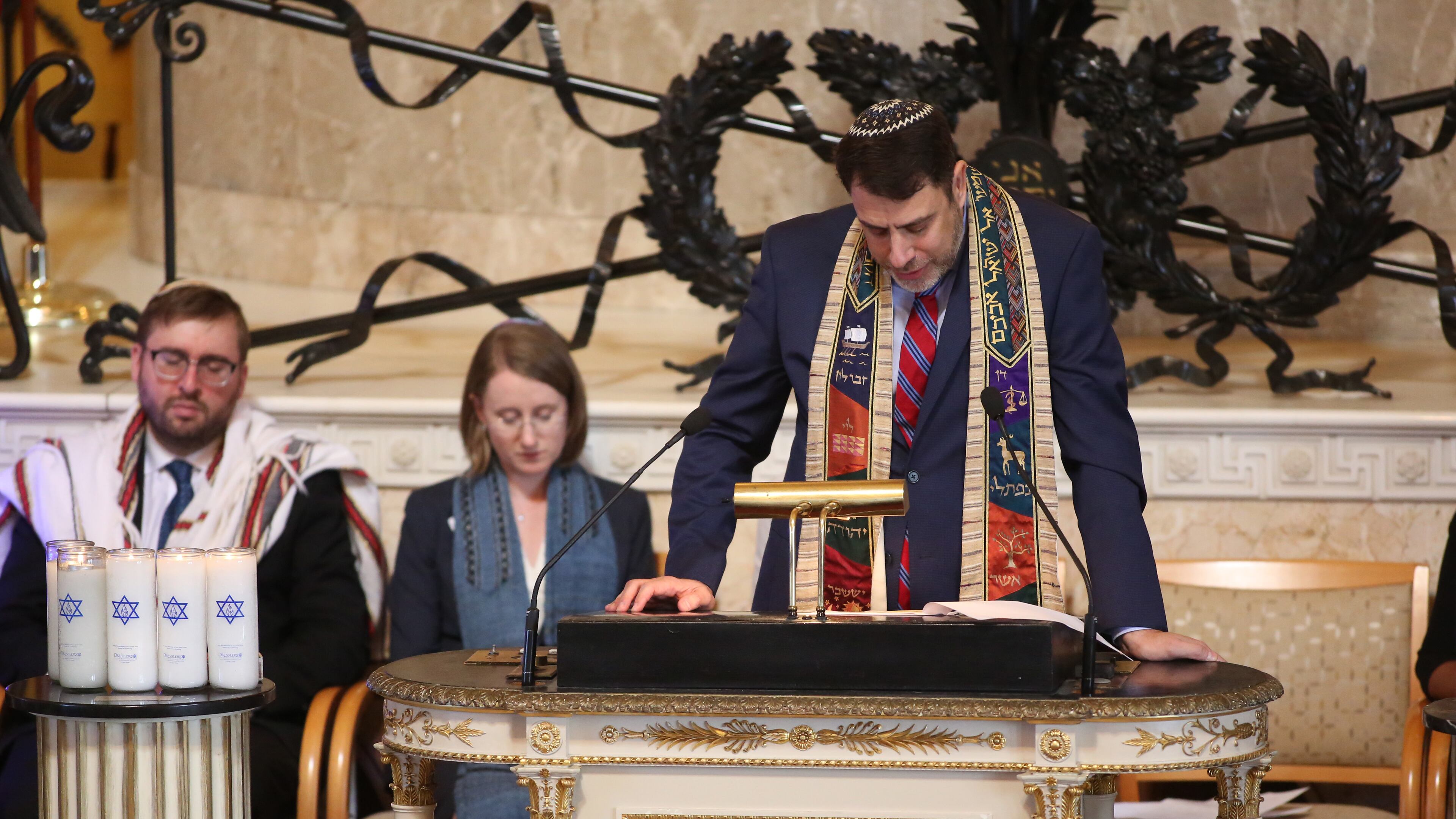 Rabbi Peter Berg speaks during a prayer vigil for the victims of the Pittsburgh synagogue deadly shooting at The Temple on Tuesday, October 30, 2018, in Atlanta. The Temple hosted an interfaith prayer vigil in conjunction with Outcry. (Photo: JASON GETZ/SPECIAL TO THE AJC)