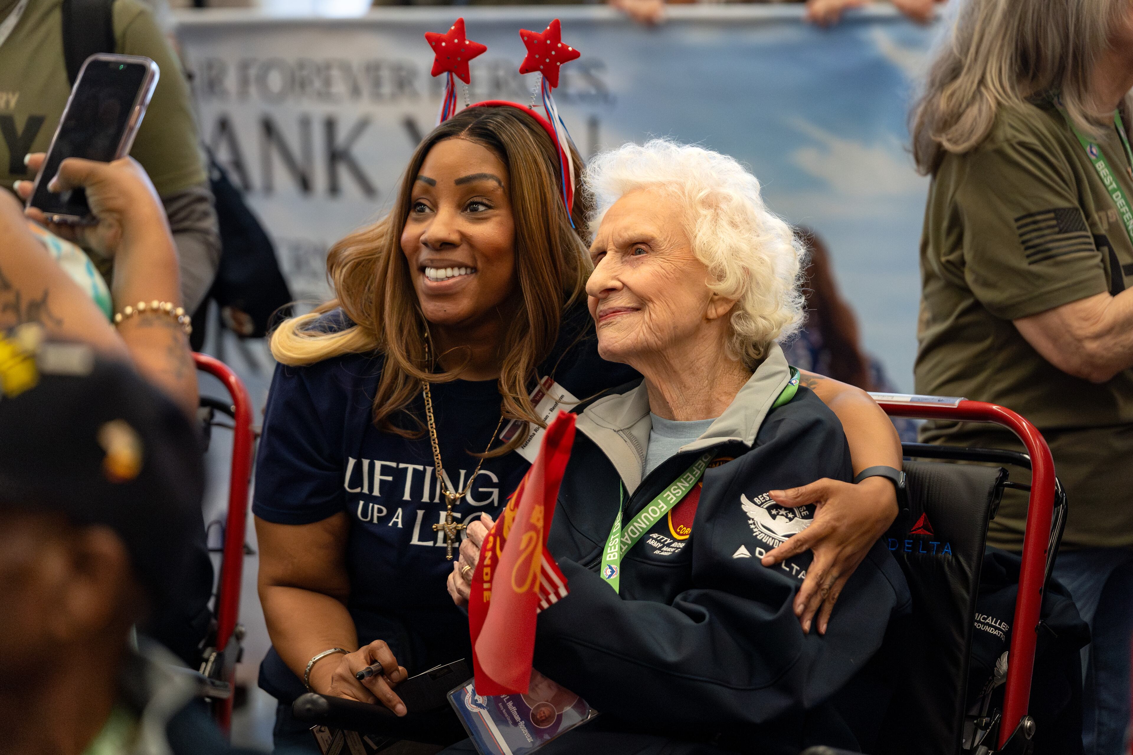 World War Two veterans arrive at Hartsfield-Jackson International airport for the Normandy Legacy Flight to Normandy, France on the 81st anniversary of the D-Day invasion. Saturday, May 31, 2025 (Ben Hendren for the Atlanta Journal-Constitution)