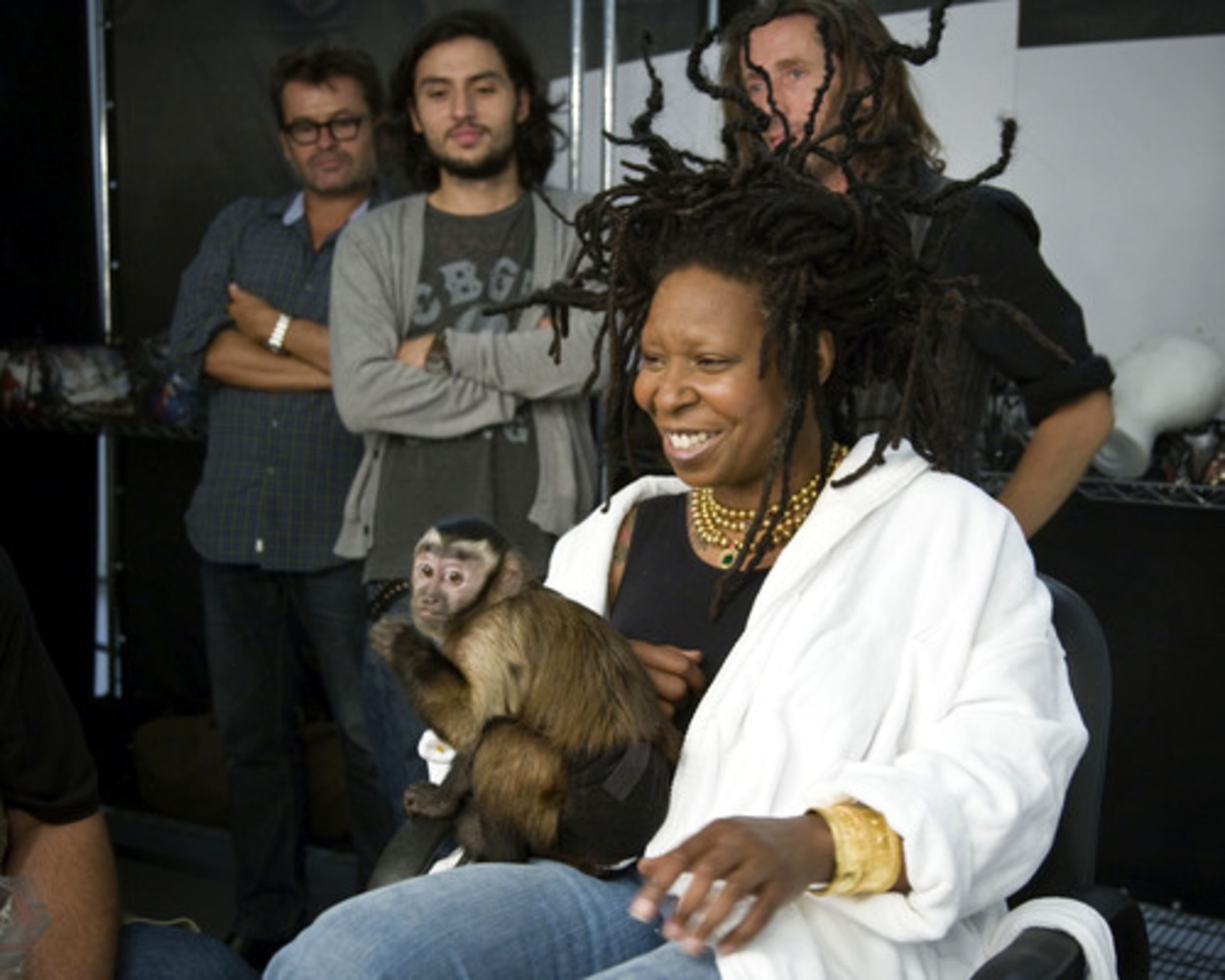 Whoopi Goldberg and a monkey wait on the set for their session with Leibovitz, who says of the project, 'It's thrilling to have an opportunity to re-create the characters we all loved as children.'