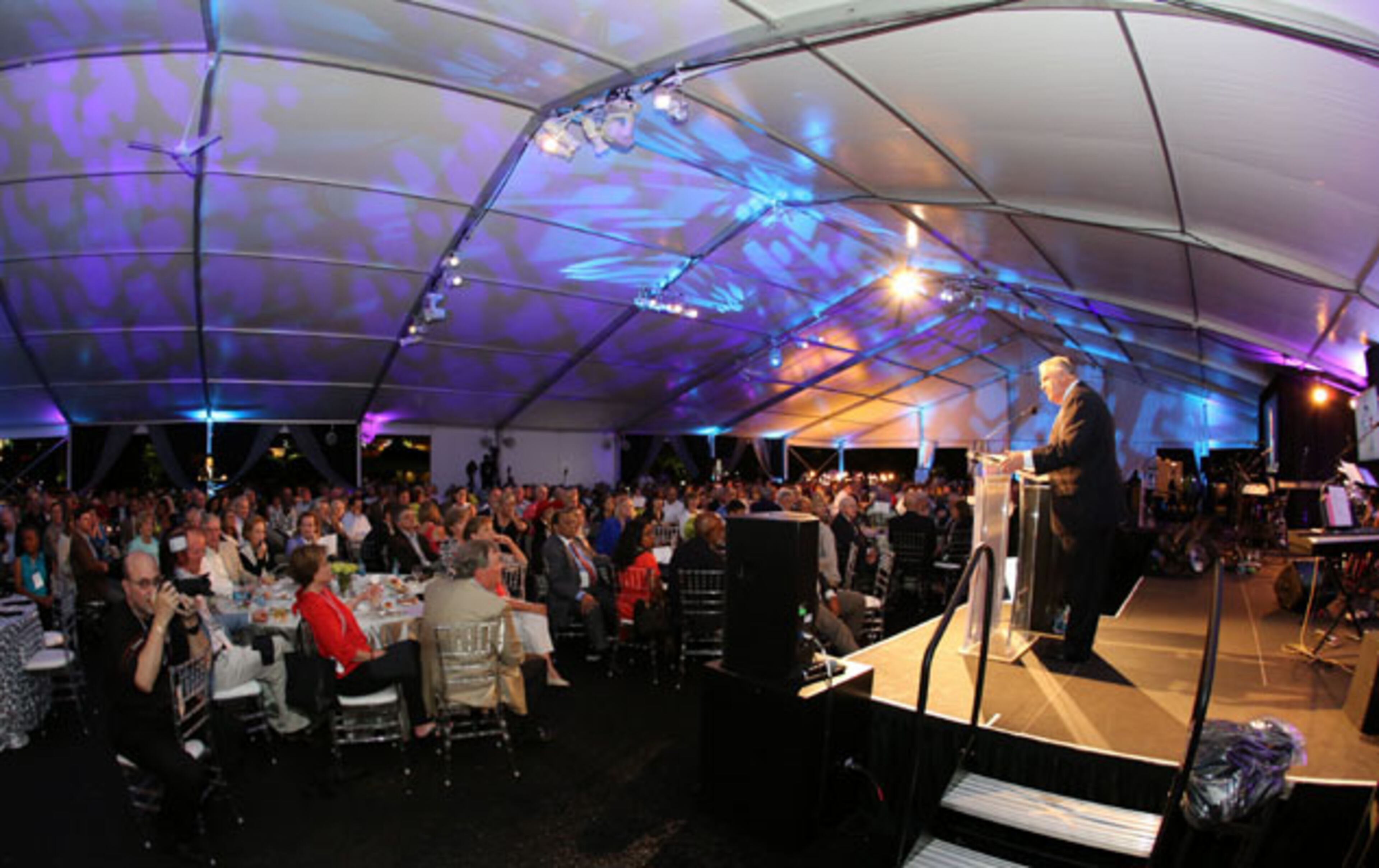 Speaker of the Georgia House of Representatives David Ralston addresses the crowd. "Dreamers and Believers" was the theme for the reunion event of the 25th anniversary of the announcement that Atlanta was selected to host the 1996 Olympic Games. The reception took place on Friday, September 18, 2015 in Centennial Olympic Park and featured emcee Monica Pearson, Billy Payne, Charlie Battle, Andrew Young, Vince Dooley and a number of Atlanta movers-and-shakers. The longshot effort that was conceived by Billy Payne and a coalition of local business, political and civic leaders will be memorialized by an installation at Centennial Olympic Park. Robb D. Cohen /RobbsPhotos.com