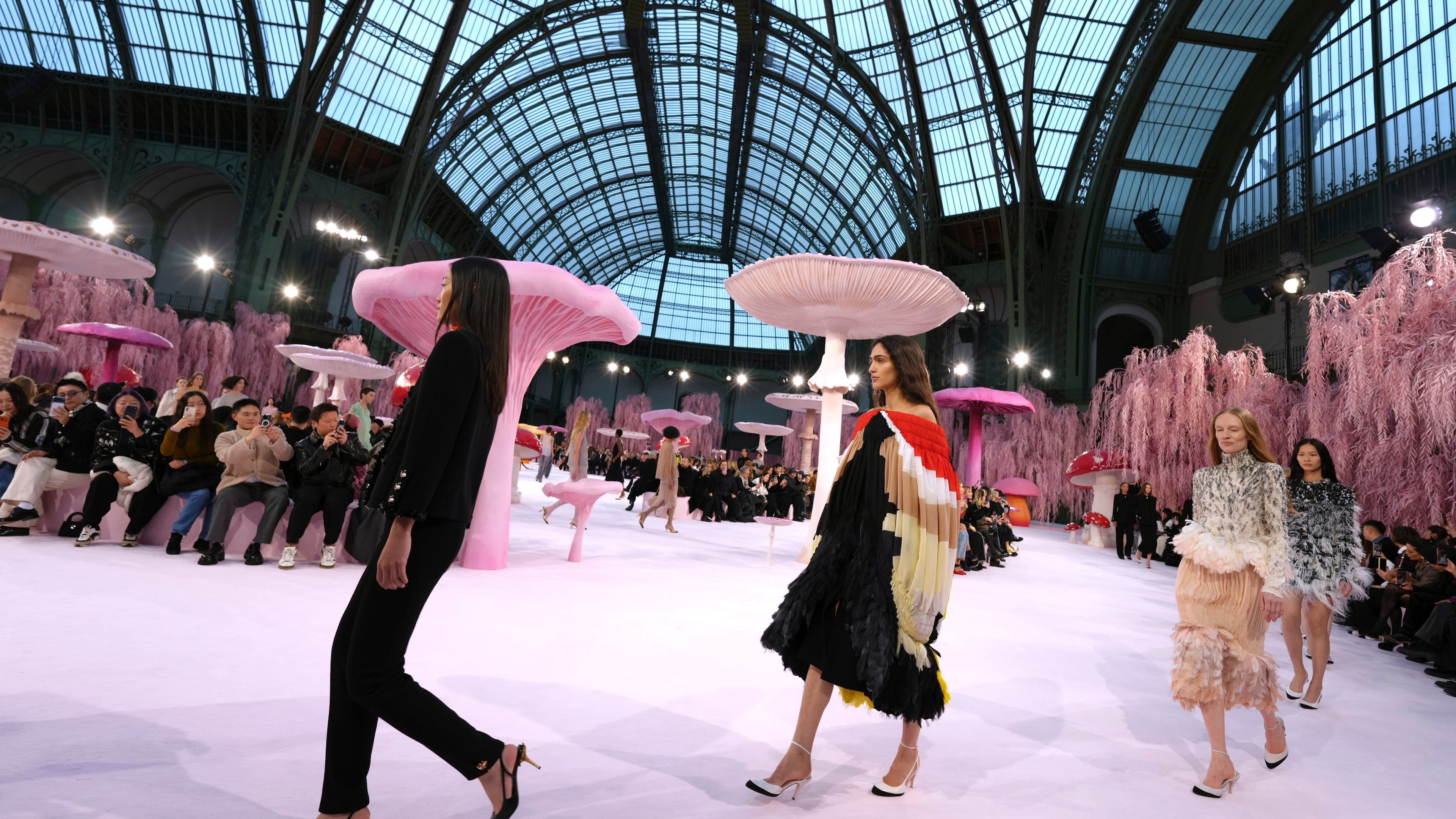Models wear creations as part of the Chanel Spring/Summer 2026 Haute Couture collection presented in Paris, Tuesday, Jan. 27, 2026. (AP Photo/Aurelien Morissard)