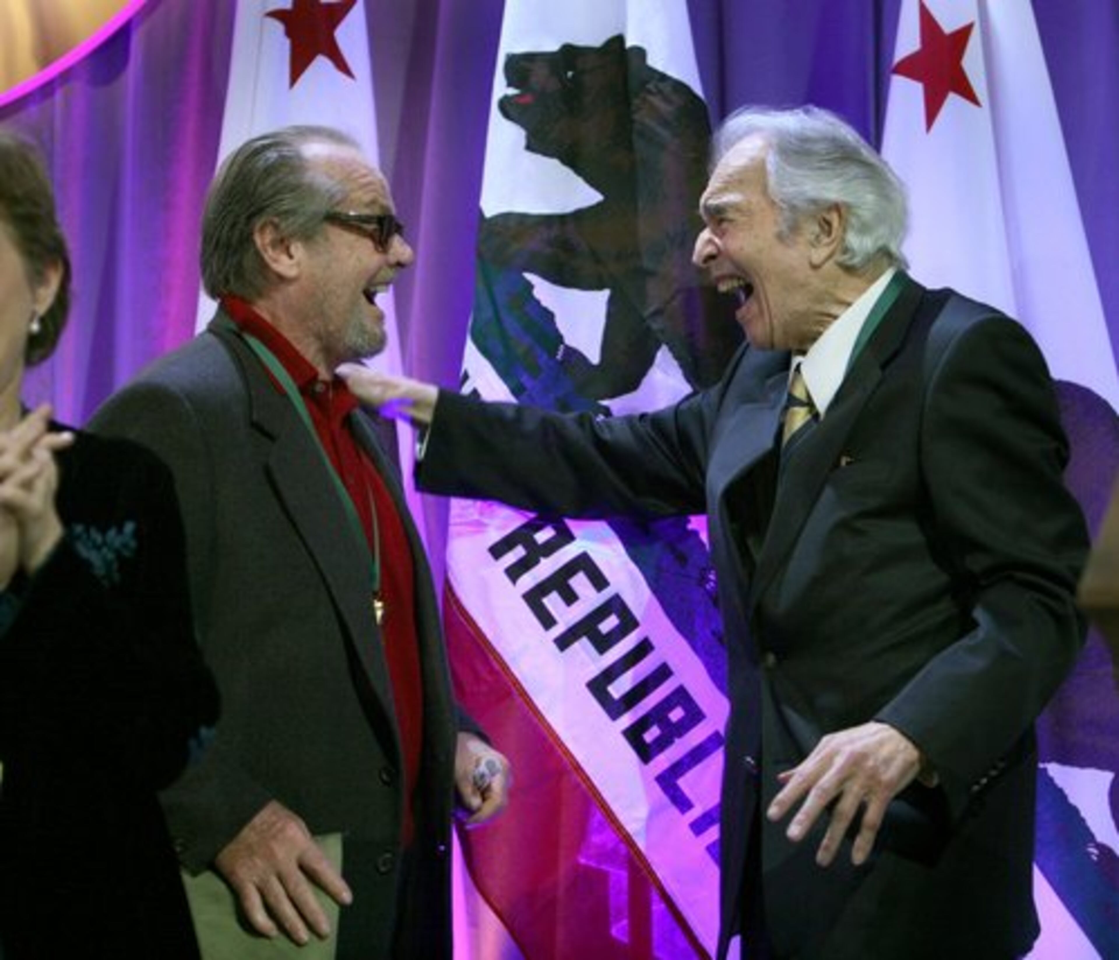 Nicholson and Brubeck joke around onstage.