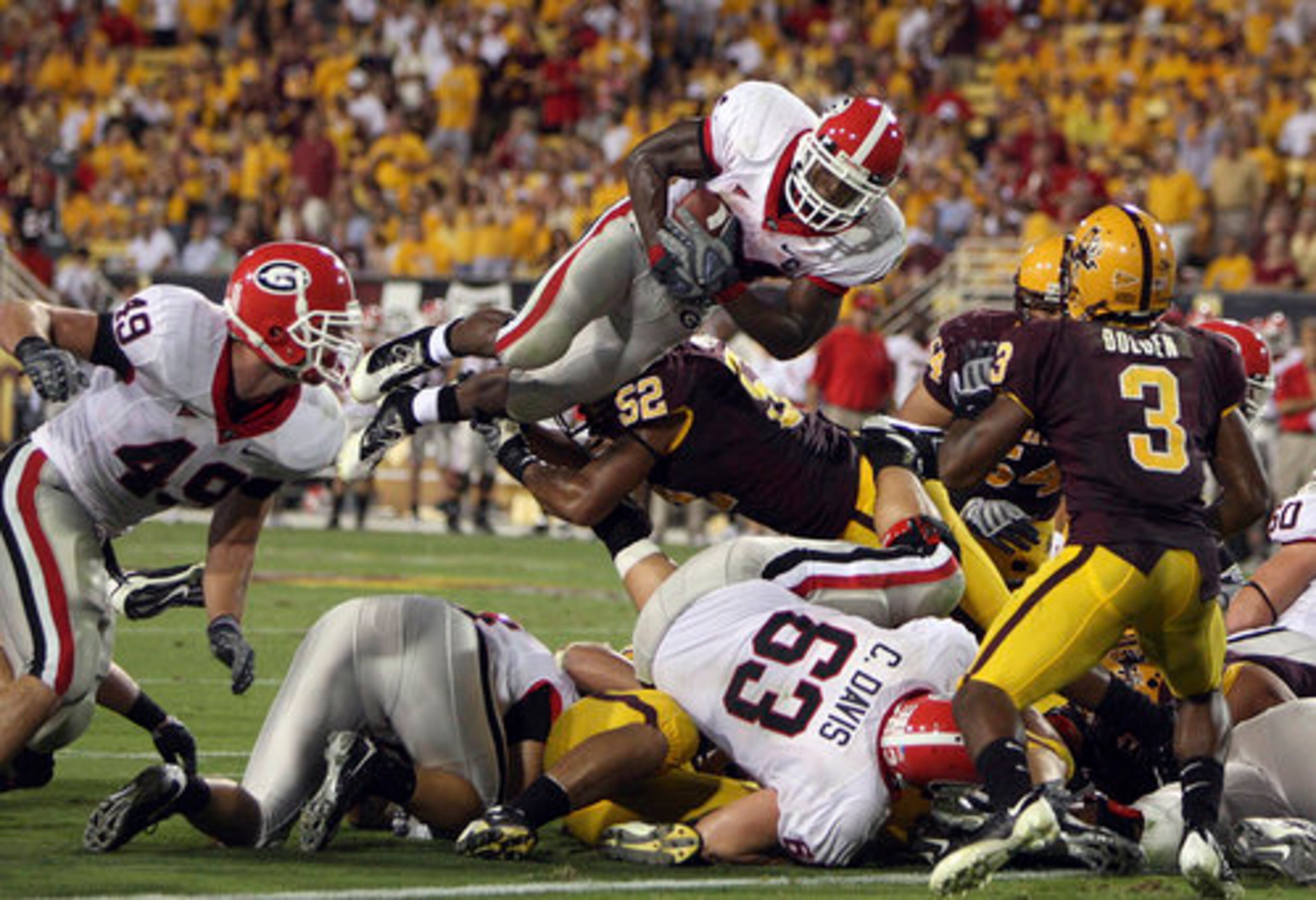 Moreno makes another attempt to for the end zone, but was stopped short by Arizona State in the fourth quarter.