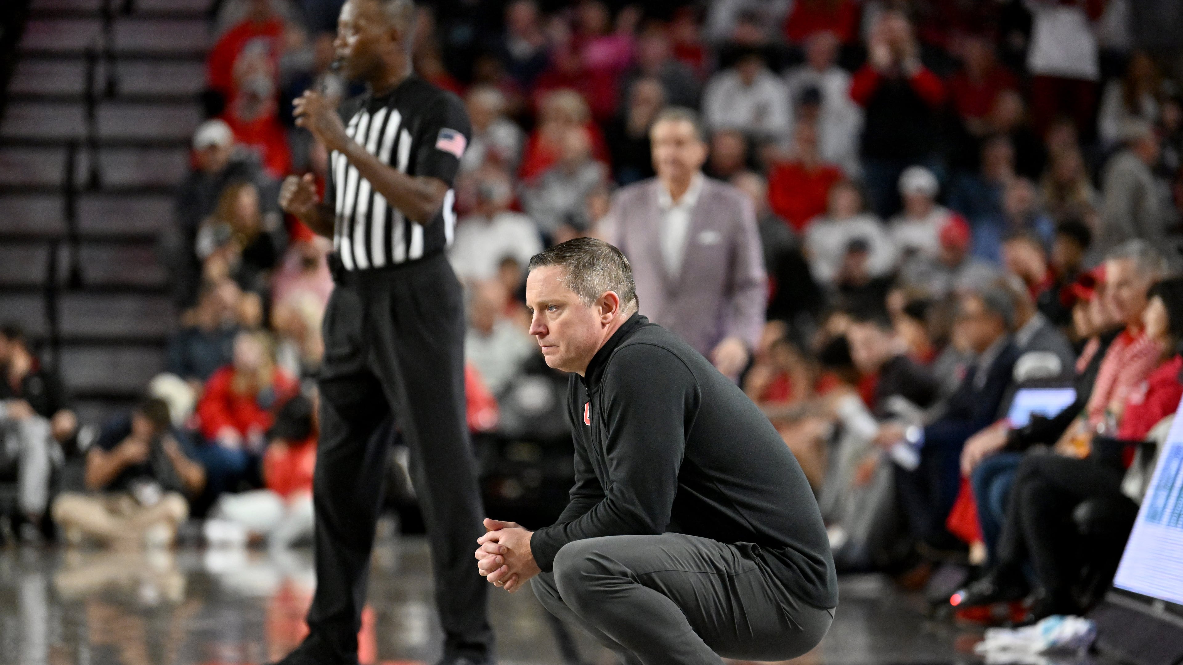 Georgia head coach Mike White, pictured during a January game against Arkansas, saw his team drop to 22-10 with a loss to Ole Miss in the second round of the SEC tournament Thursday, March 12, 2026. His team is now awaiting its draw for the NCAA tournament. (Hyosub Shin/AJC)