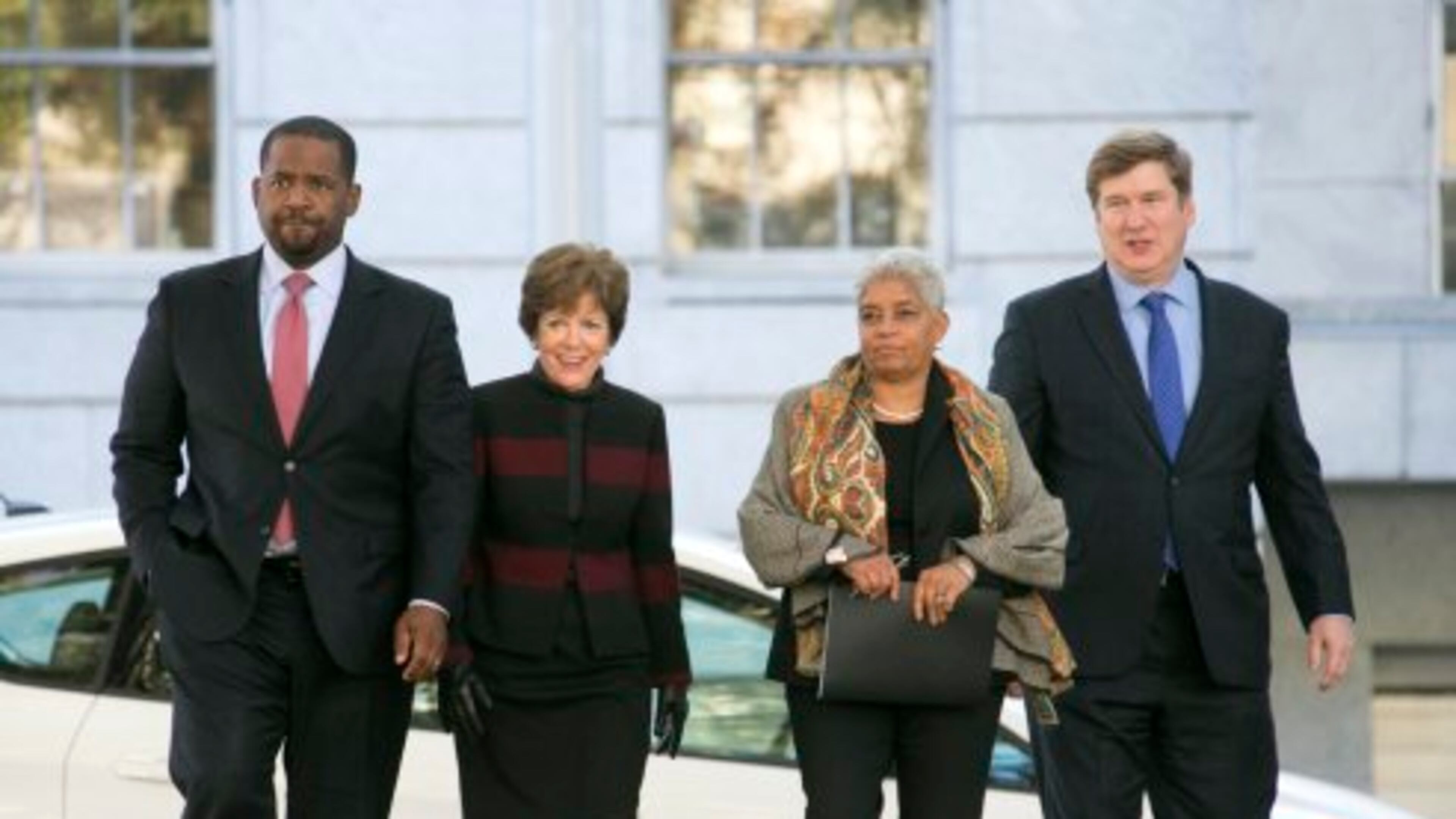 From left, City Council President Ceasar Mitchell, mayoral candidate Mary Norwood, former Mayor Shirley Franklin and former mayoral candidate Peter Aman attend a press conference announcing endorsements of Norwood's candidacy. (AJC)