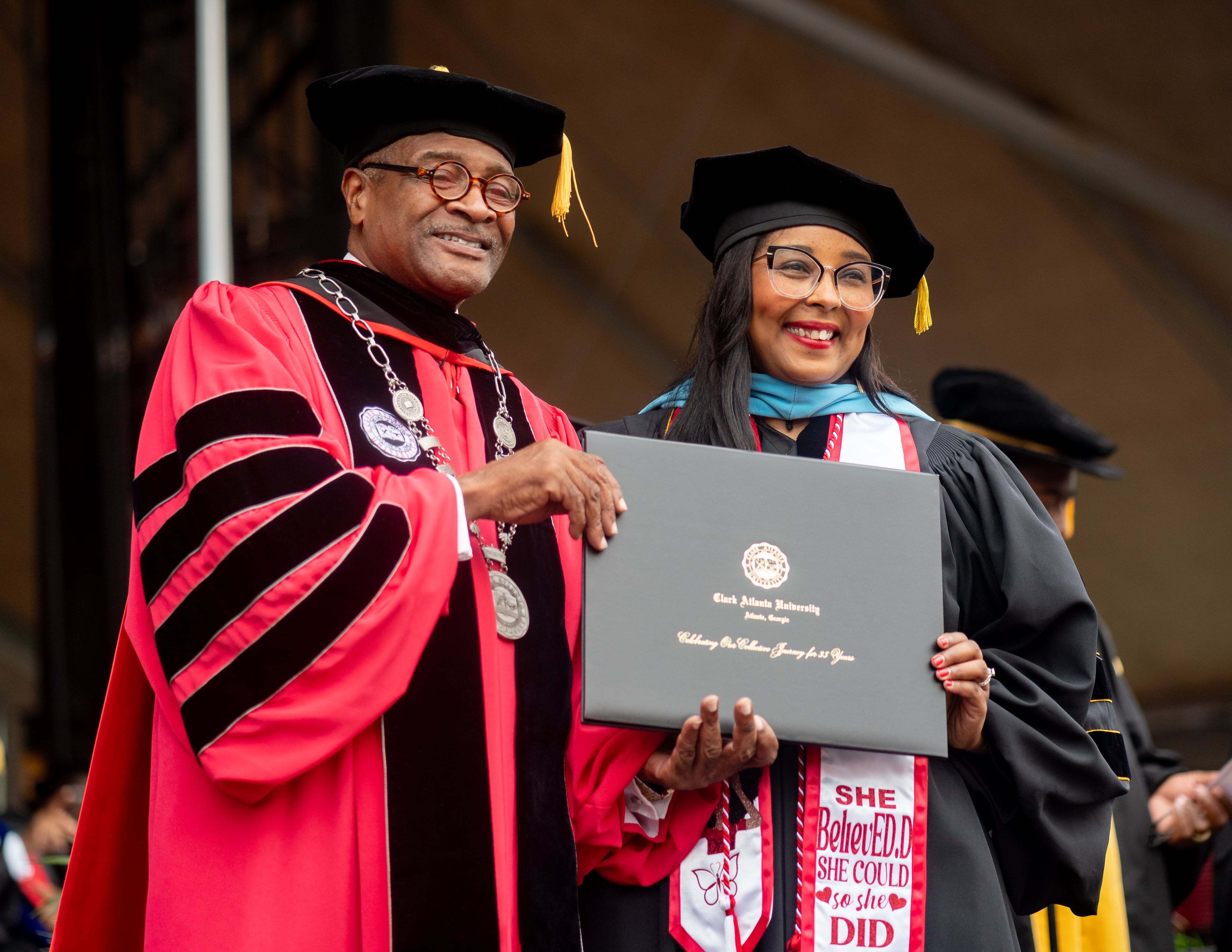 Graduates, faculty and family gather for the Clark Atlanta University 35th annual commencement convocation on Saturday, May 18, 2024. (Ben Hendren for The Atlanta Journal-Constitution)