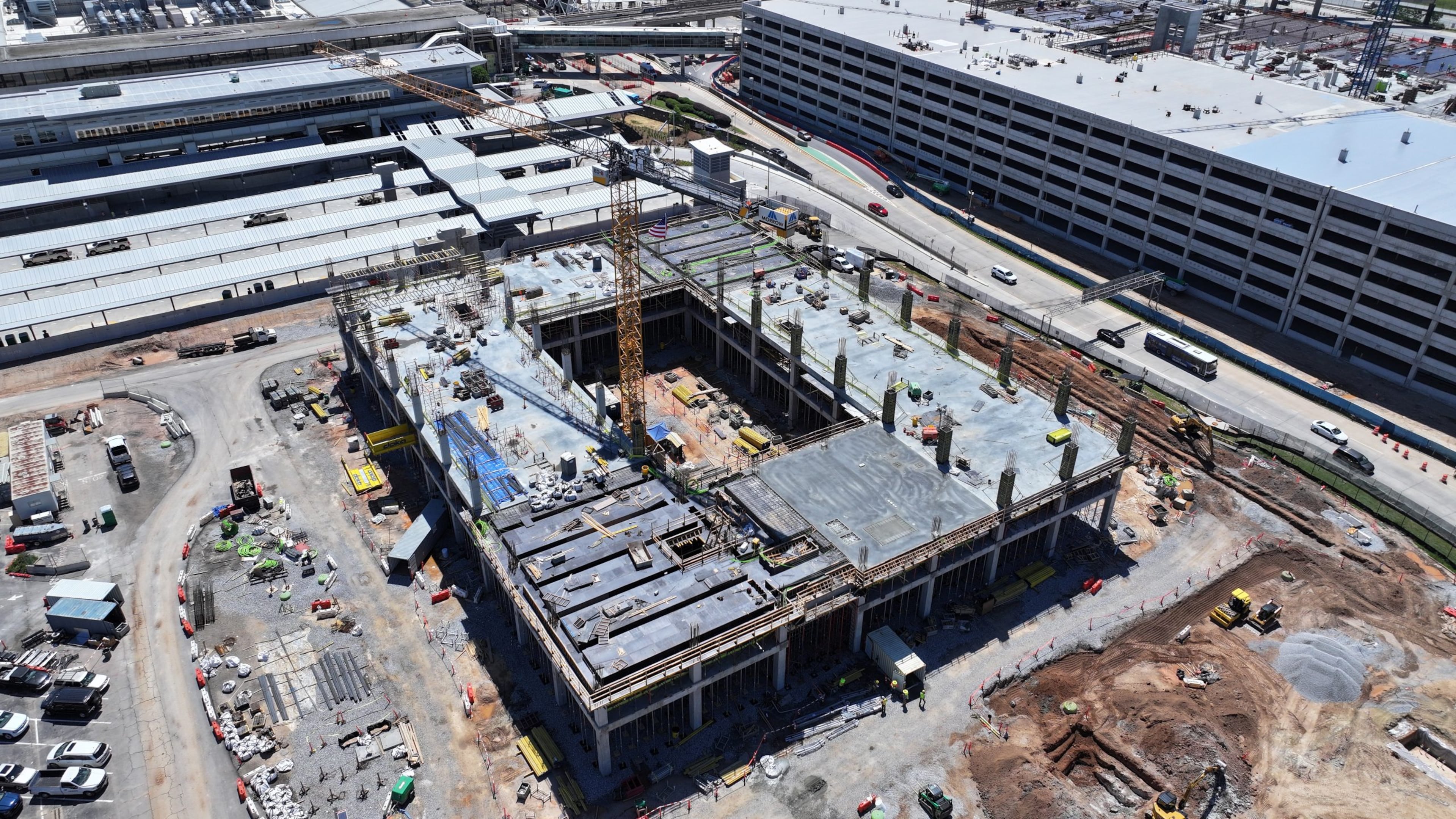 An aerial view of the aviation administration center in earlier stages of construction at Hartsfield-Jackson. (Courtesy of Hartsfield-Jackson)