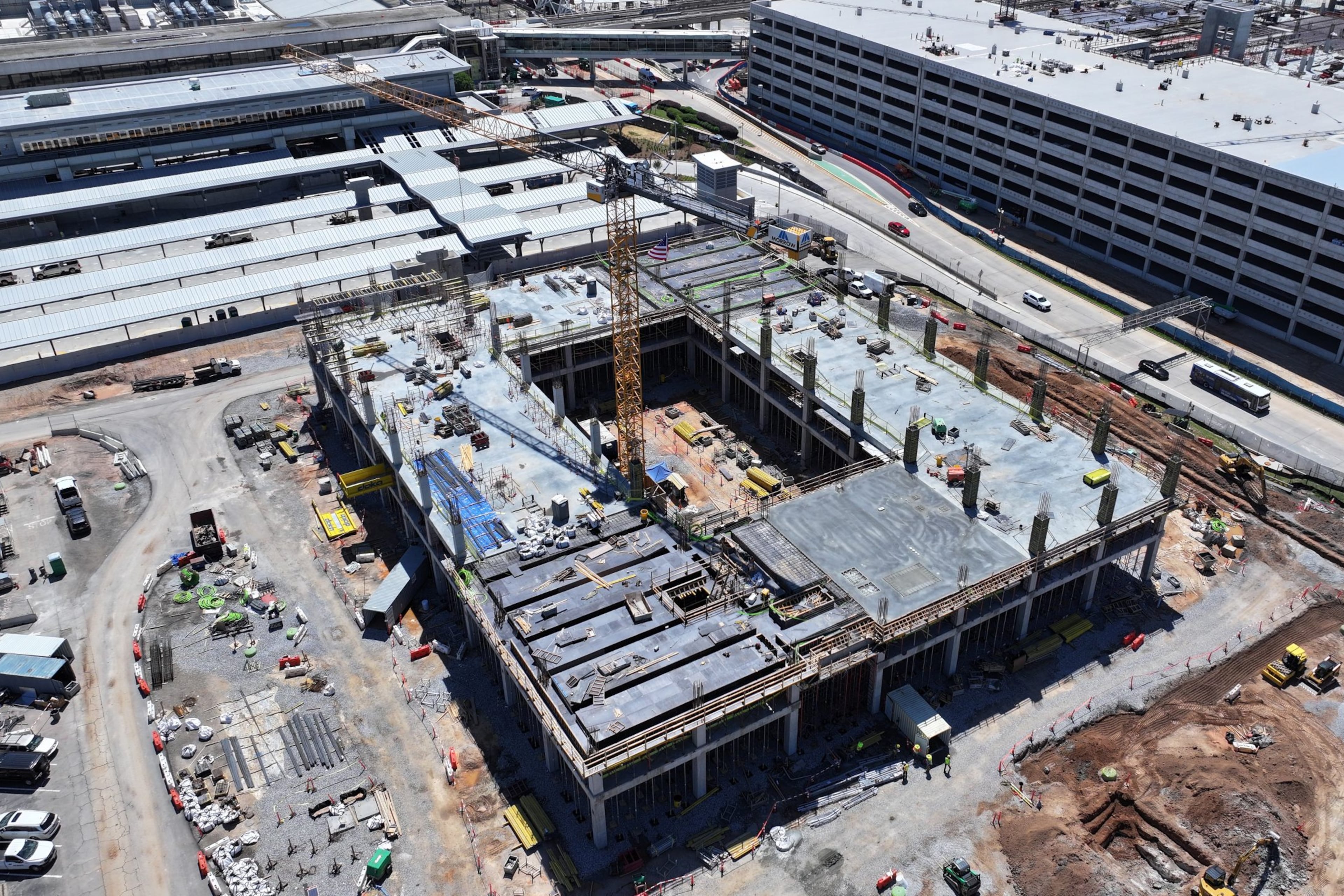An aerial view of the airport administration center in earlier stages of construction at Hartsfield-Jackson. (Courtesy of Hartsfield-Jackson)