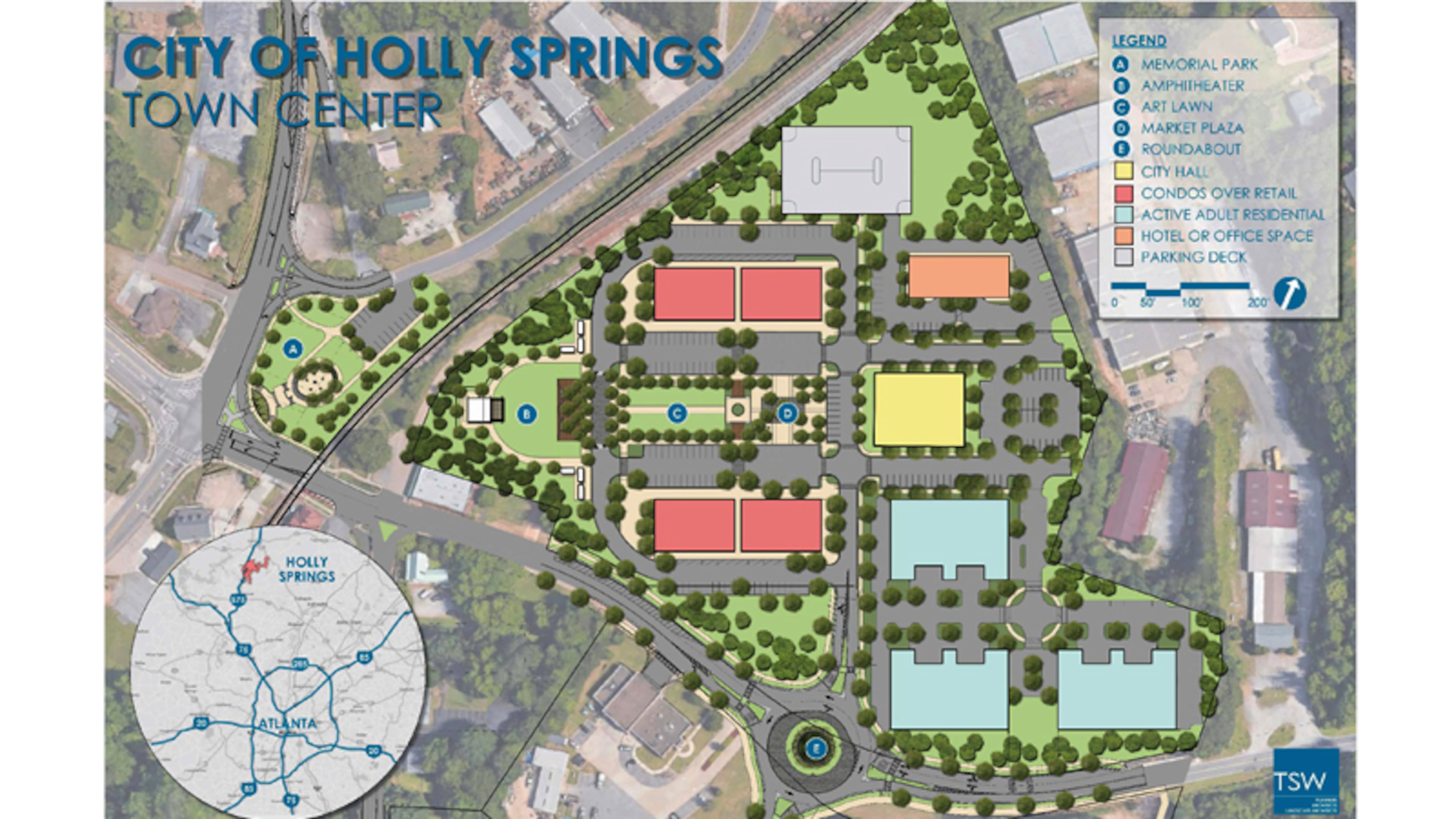 Holly Springs has moved forward on its Town Center redevelopment by approving the preparation of construction documents and other tasks for a proposed parking garage. CITY OF HOLLY SPRINGS